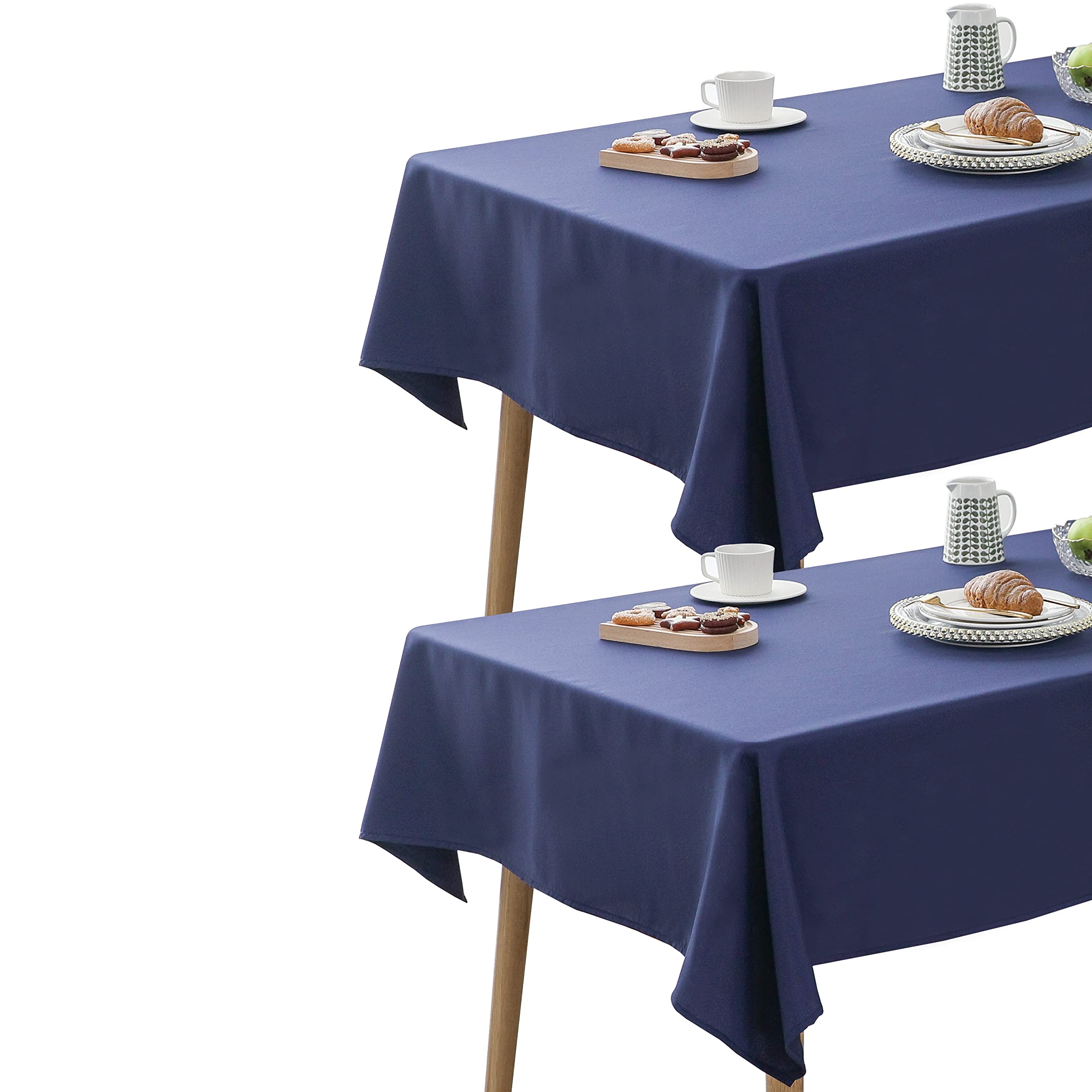 Demetex 2 Pack Navy Blue Waterproof Stain Resistant Tablecloth - 60 x 102 Inch Rectangle Table Cover for Kitchen, Dining, Picnic & Outdoor Parties