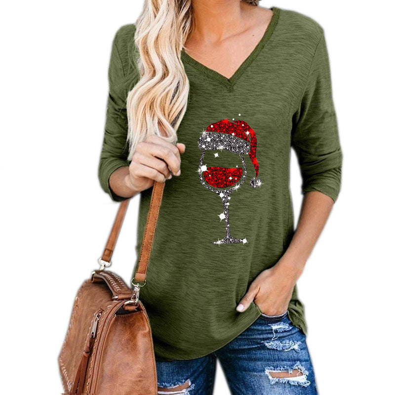 Festive Christmas Wine Glass Print Plus Size Women's Holiday Party Dress - Perfect for Christmas Parties, Family Gatherings & Festive Celebrations