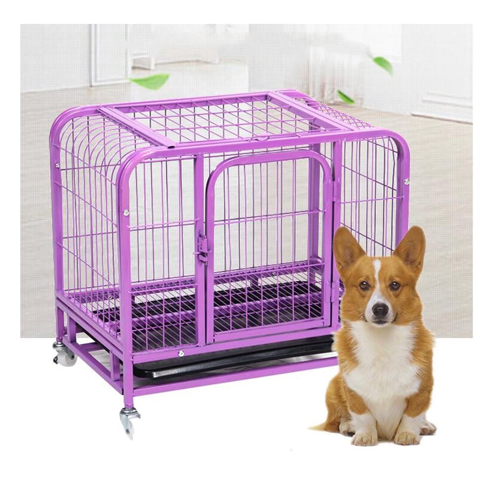 Heavy Duty Large Dog Cage - Strong Metal Dog Crate & Kennel for Medium to Large Dogs | Pet Playpen with 4 Wheels | Easy Assembly | 60x45x58cm (Purple) | Perfect for Home, Travel & Outdoor Use