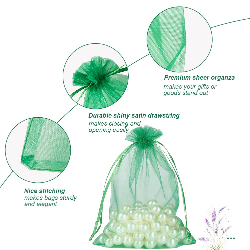 100pcs 5x7 Inch Green Organza Drawstring Bags - Mesh Gift Pouches for Jewelry, Christmas Candy & Party Favors - Perfect for Wedding, Baby Shower & Birthday Gifts