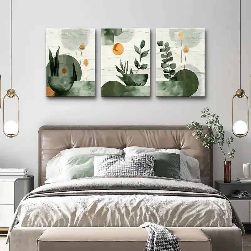 3-Piece Abstract Geometric & Botanical Metal Wall Art - Ready to Hang Modern Home Decor for Living Room, Bedroom & Office