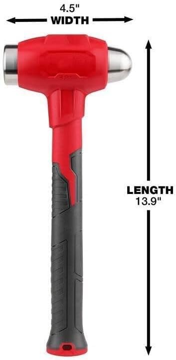 Milwaukee 32oz Dead Blow Ball Peen Hammer (48229141) - Durable Construction Tool for Auto Repair, Metalworking & DIY Projects