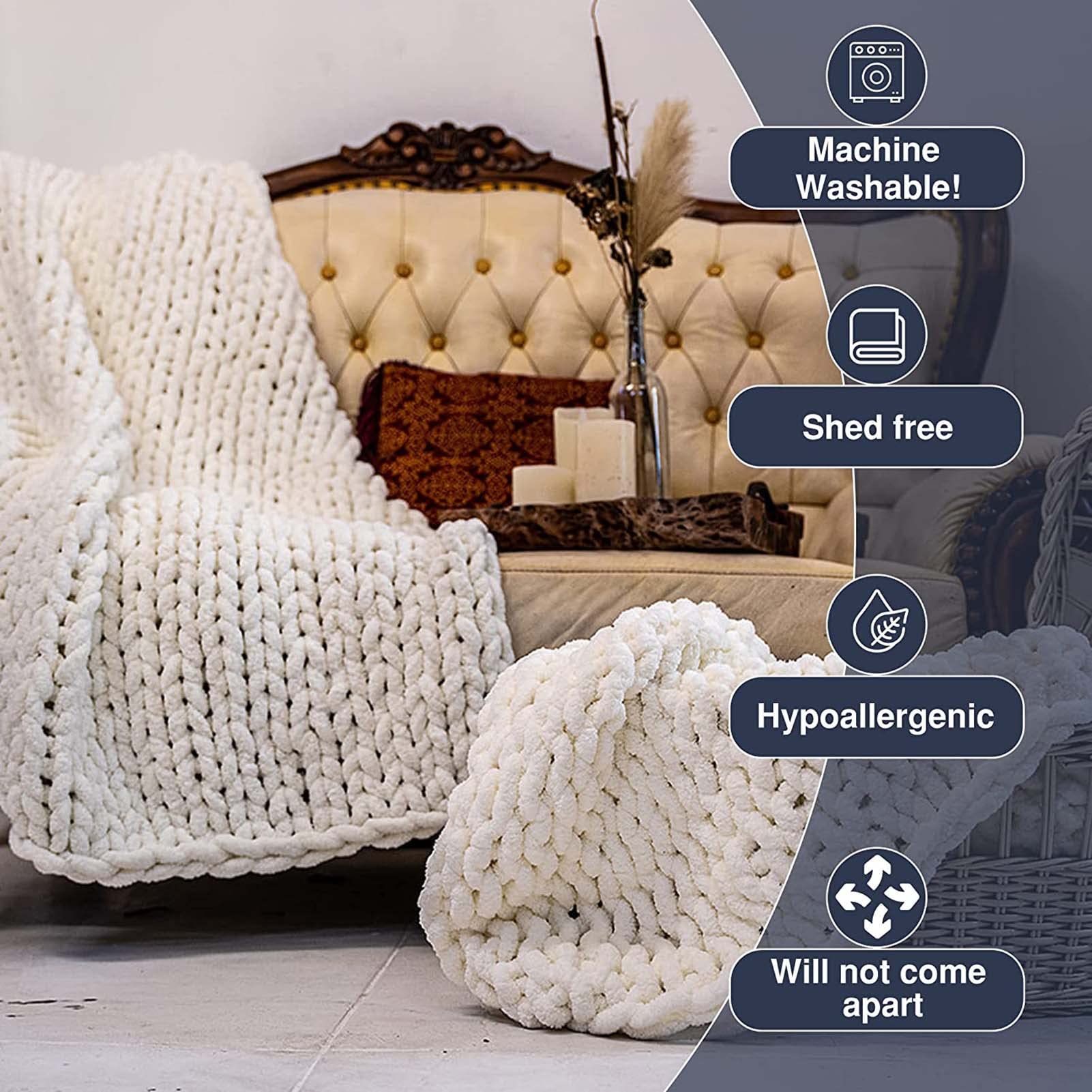 Chunky Knit Blanket 39x59 Inches - Soft & Cozy Crochet Throw Blanket for Bed, Couch, Sofa - Perfect for Winter, Home Decor, and Gift Giving (100x150cm)