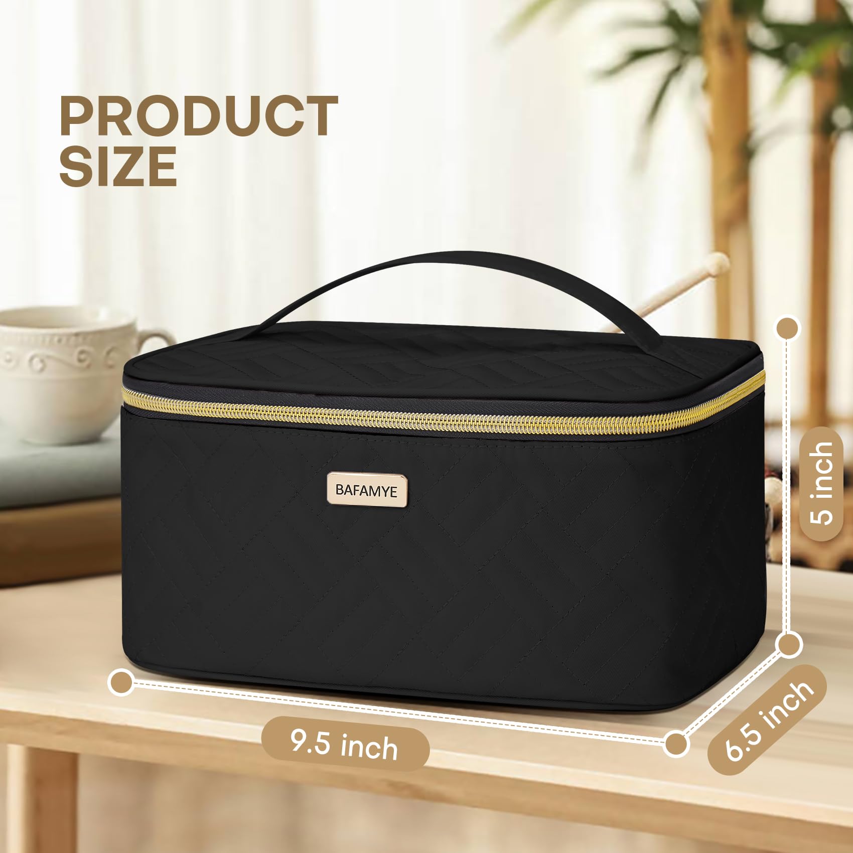 5L Large Capacity Travel Makeup Bag for Women - Portable Cosmetic Organizer with Dividers, Waterproof Toiletry Case (Black, 1.34 GAL) - Perfect for Air Travel, Gym, Camping & Weekend Getaways