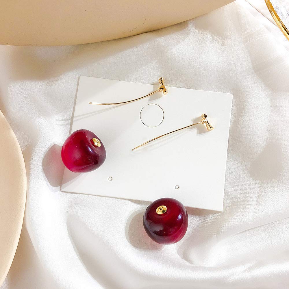 3D Red Cherry Drop Earrings - Cute Fruit Dangle Earrings for Women, Gold Plated Jewelry Gift for Birthday, Party, Wedding & Everyday Wear