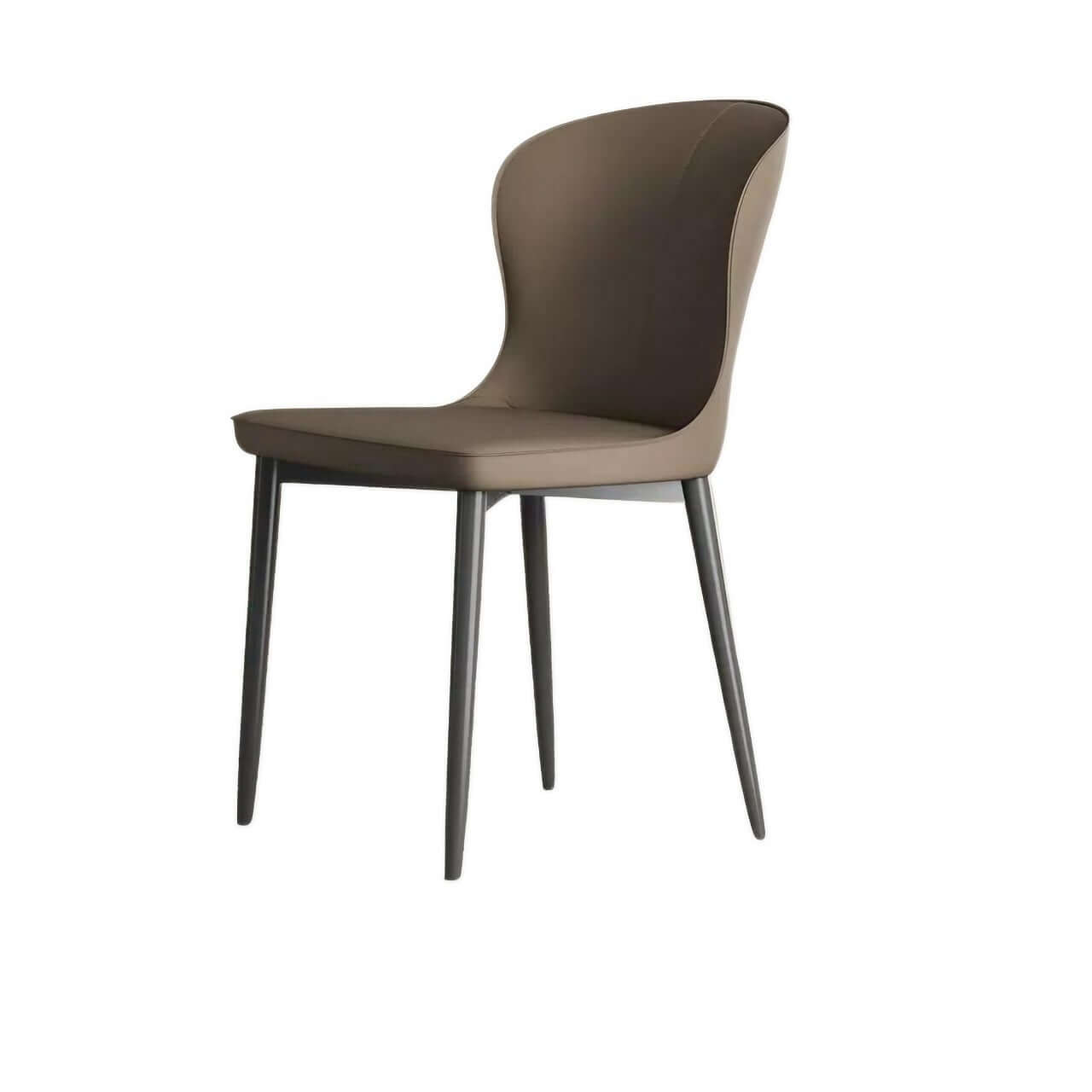Modern Brown Durable Leather Dining Chair with Semi-Wrapped Backrest - Contemporary Minimalist Design for Home, Office, or Restaurant Use