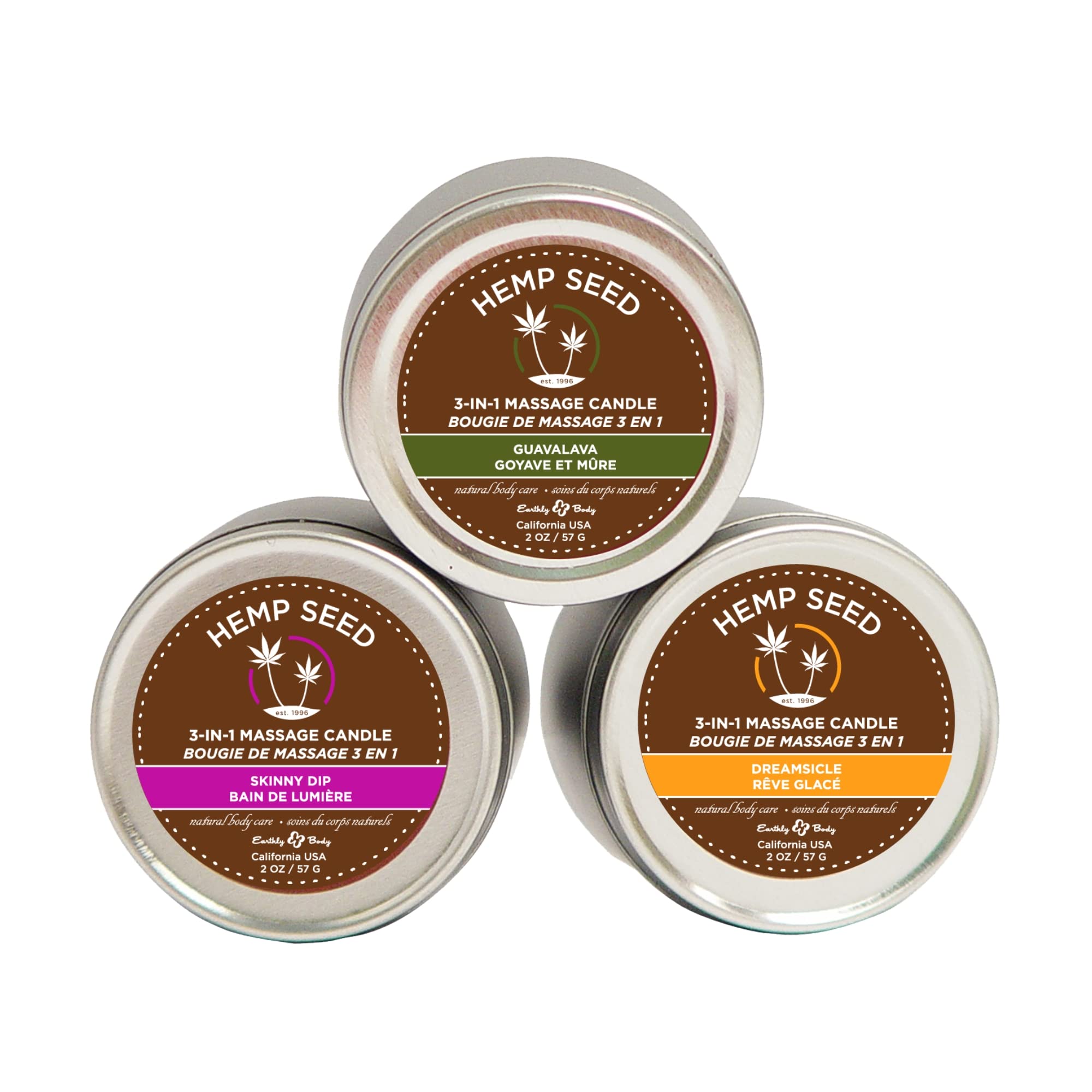 Earthly Body Three Candle Pack - Aromatherapy Soy Candles Gift Set for Home Relaxation, Meditation & Spa