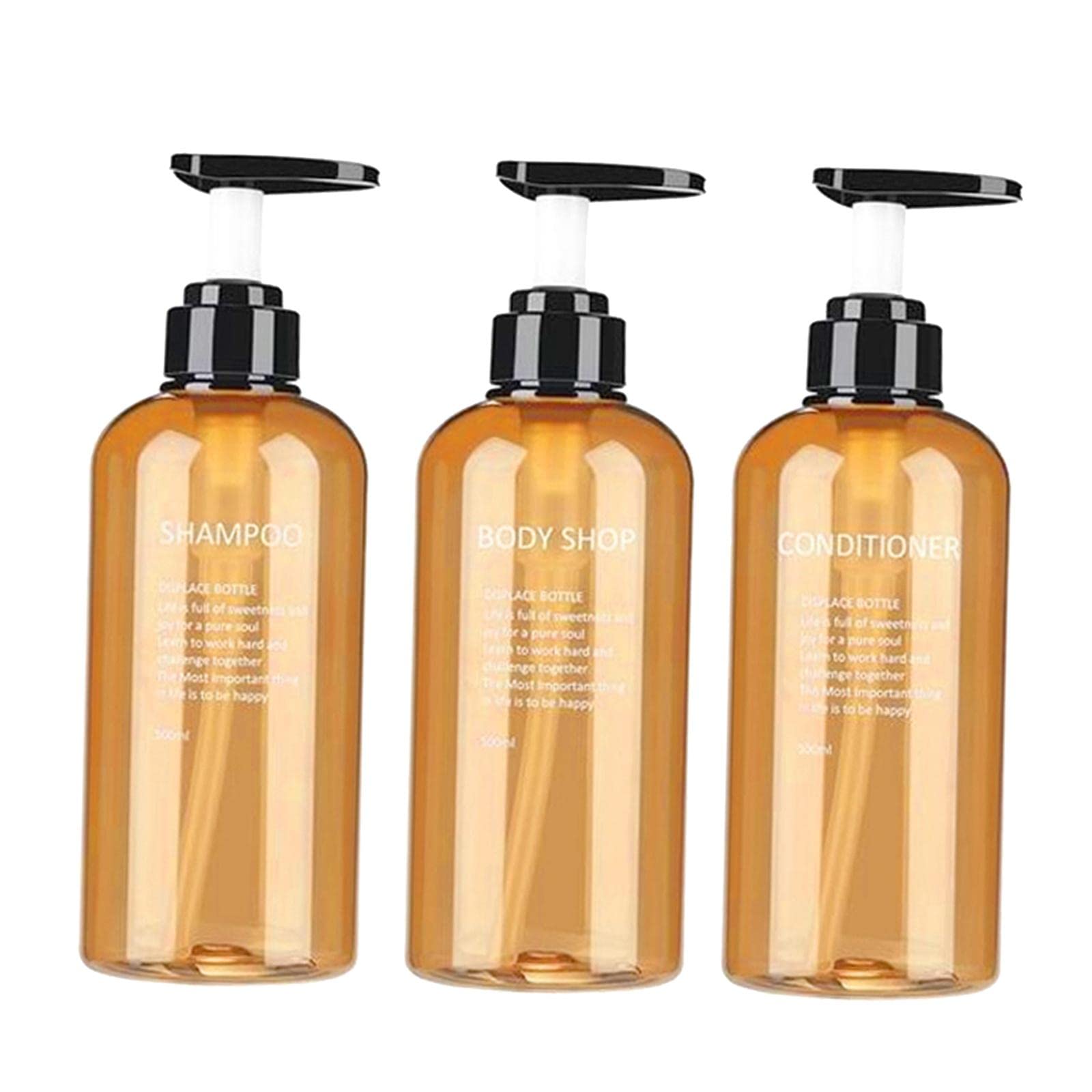 **SM SunniMix 3-Pack 300ml/500ml Refillable Empty Shampoo Bottles with Pump – Blue Plastic Dispenser for Body Wash, Conditioner & Soap – Includes Labels (Yellow-500ml) – Perfect for Travel, Gym & Home Use**