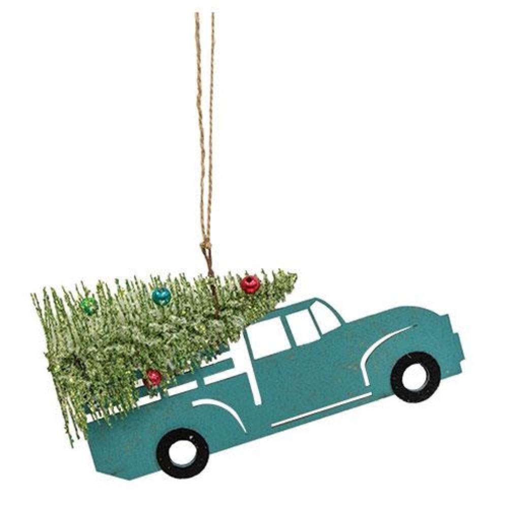 Blue Christmas Tree Cargo Truck Ornament - Festive Holiday Car Decoration for Truck Lovers - Perfect for Christmas Tree Decor, Dashboards & Gifts
