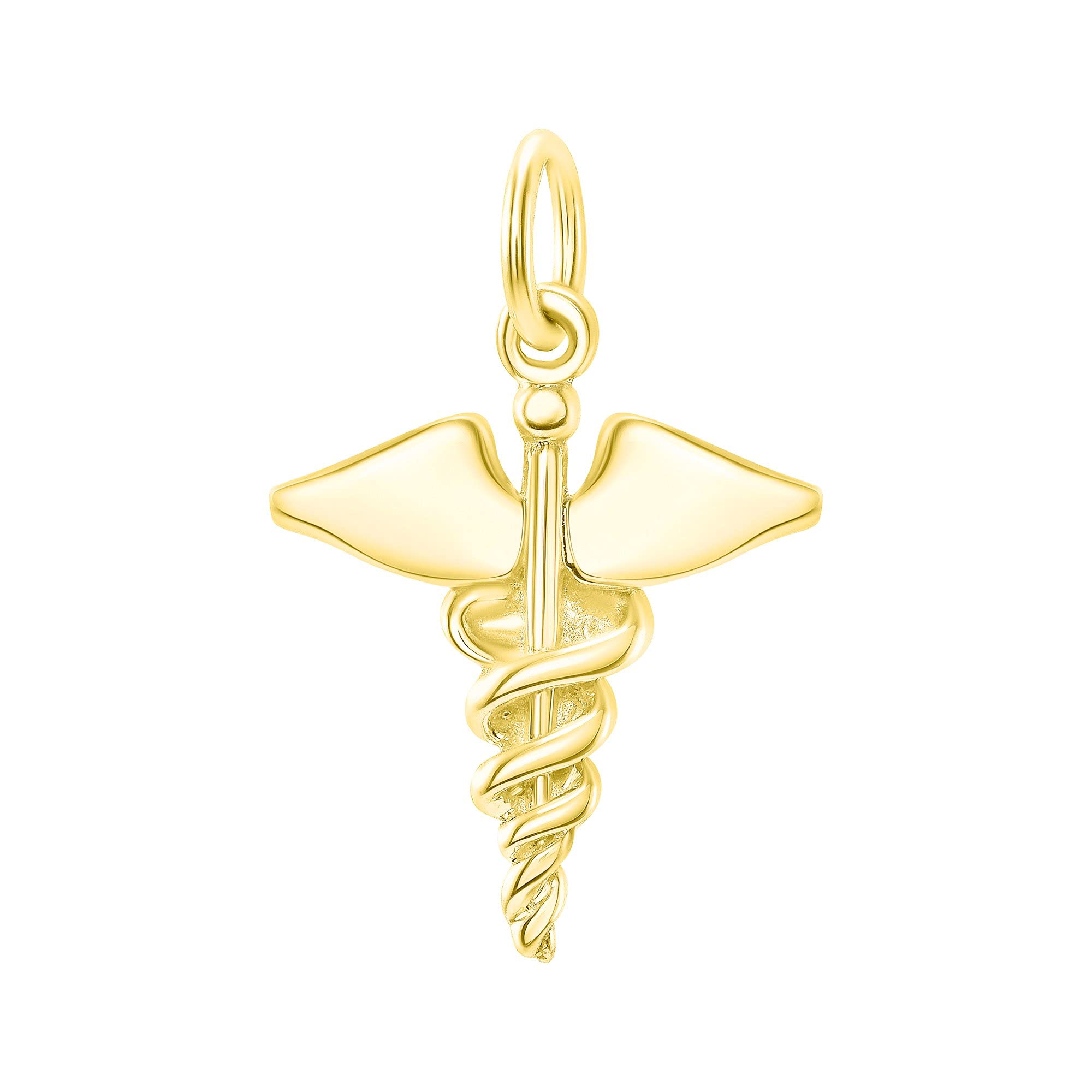 10K Solid Gold Caduceus Medical Symbol Pendant Necklace - Hermes Inspired Jewelry for Doctors, Nurses & Medical Students - Rose, White & Yellow Gold Charm - Perfect Medical Graduation Gift & Everyday Wear - Handcrafted in USA