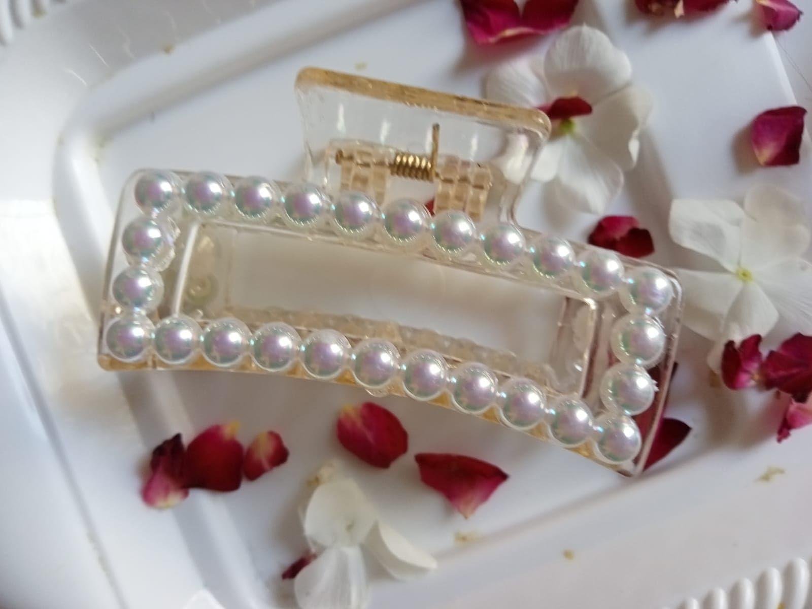 THE GLAM NIYATI Metal Hair Claw Clip with Pearl - Rectangular Hair Clips for Women (Pack of 2) | Fashion Hair Accessories for Updos, Ponytails & Everyday Styling