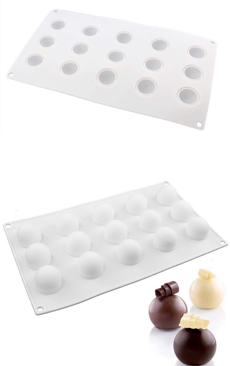VolksRose 2-Pack Silicone Mini Round Ball Molds - 15 Cavity Baking Mold for Ice Cream, Chocolate Truffles, Mousse, Jelly & Candy - Perfect for Home Baking, Party Desserts & DIY Treats