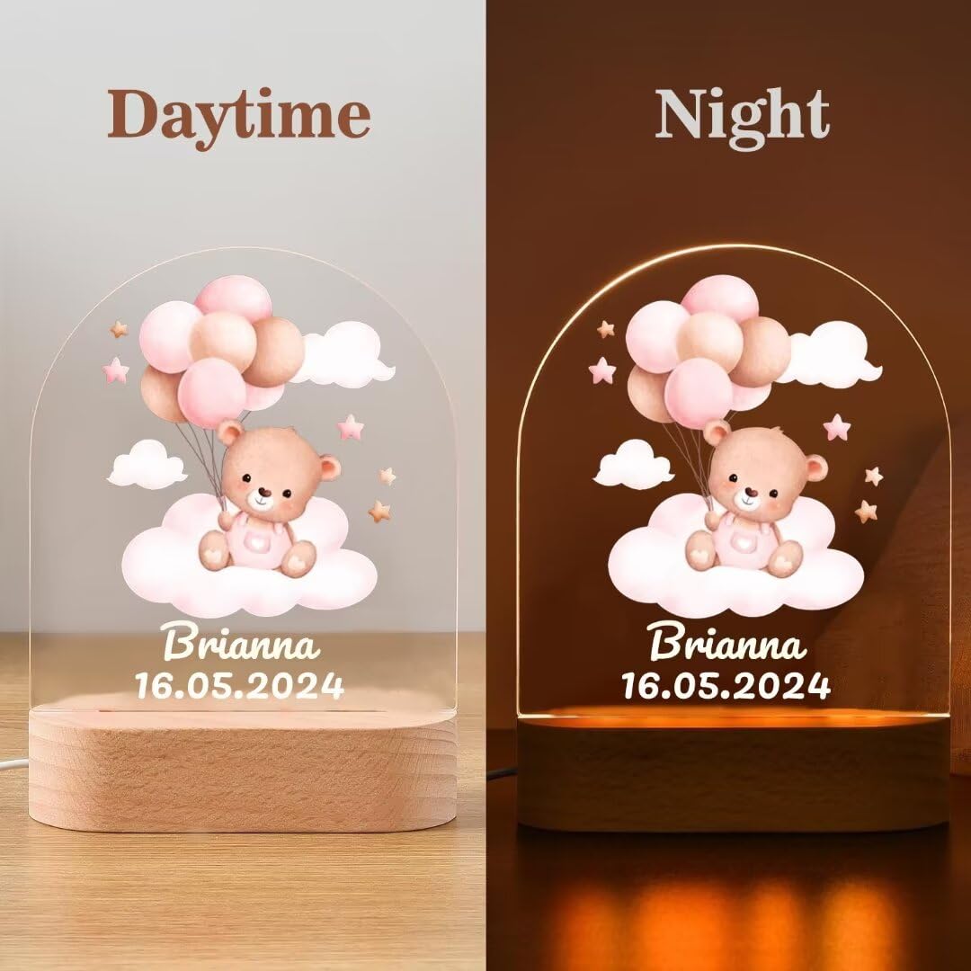 Personalized Night Light for Kids - Custom Name Baby Night Lamp, Dimmable Nursery Light for Boys & Girls | Perfect for Newborn Gifts, Birthday Presents, Baptism & Nursery Decor | Style 3