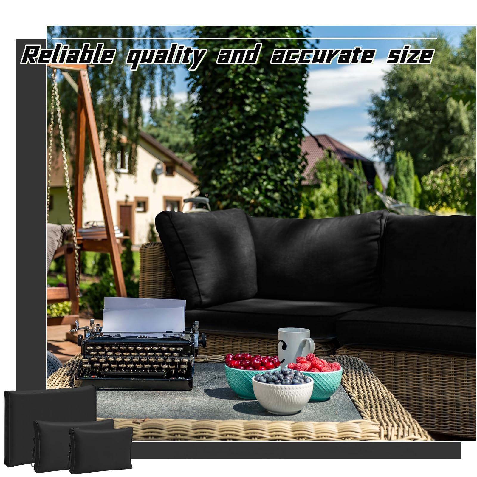 Patelai 11-Piece Outdoor Patio Cushion Slipcovers Set - Waterproof Replacement Covers for Sectional Sofa, Furniture & Couch (3 Sizes, Black) - Perfect for Backyard, Deck, Poolside & Garden Relaxation