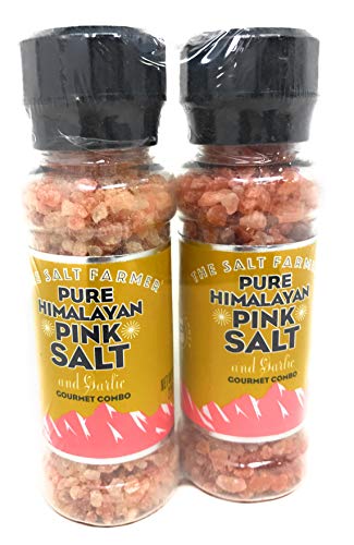 Pure Himalayan Pink Salt with Built-in Grinder - Natural Gourmet Salt for Cooking, Seasoning & Grilling (Garlic Infused, Pack of 2) - Perfect for Kitchen, BBQ & Healthy Meals