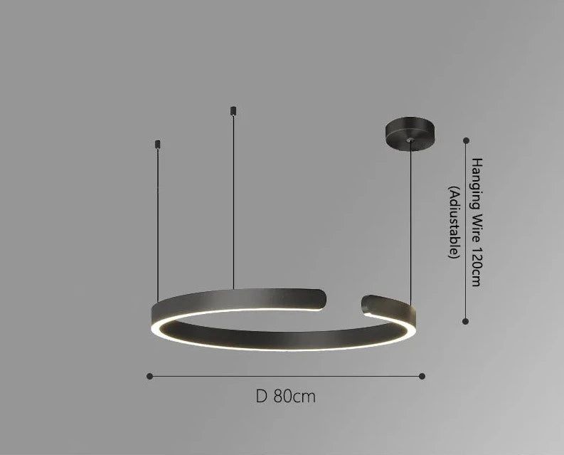 Elegant Minimalist Ring Chandelier Light Fixture - Aluminum Plated Modern Pendant Lighting for Dining Room, Bedroom & Living Room Decor