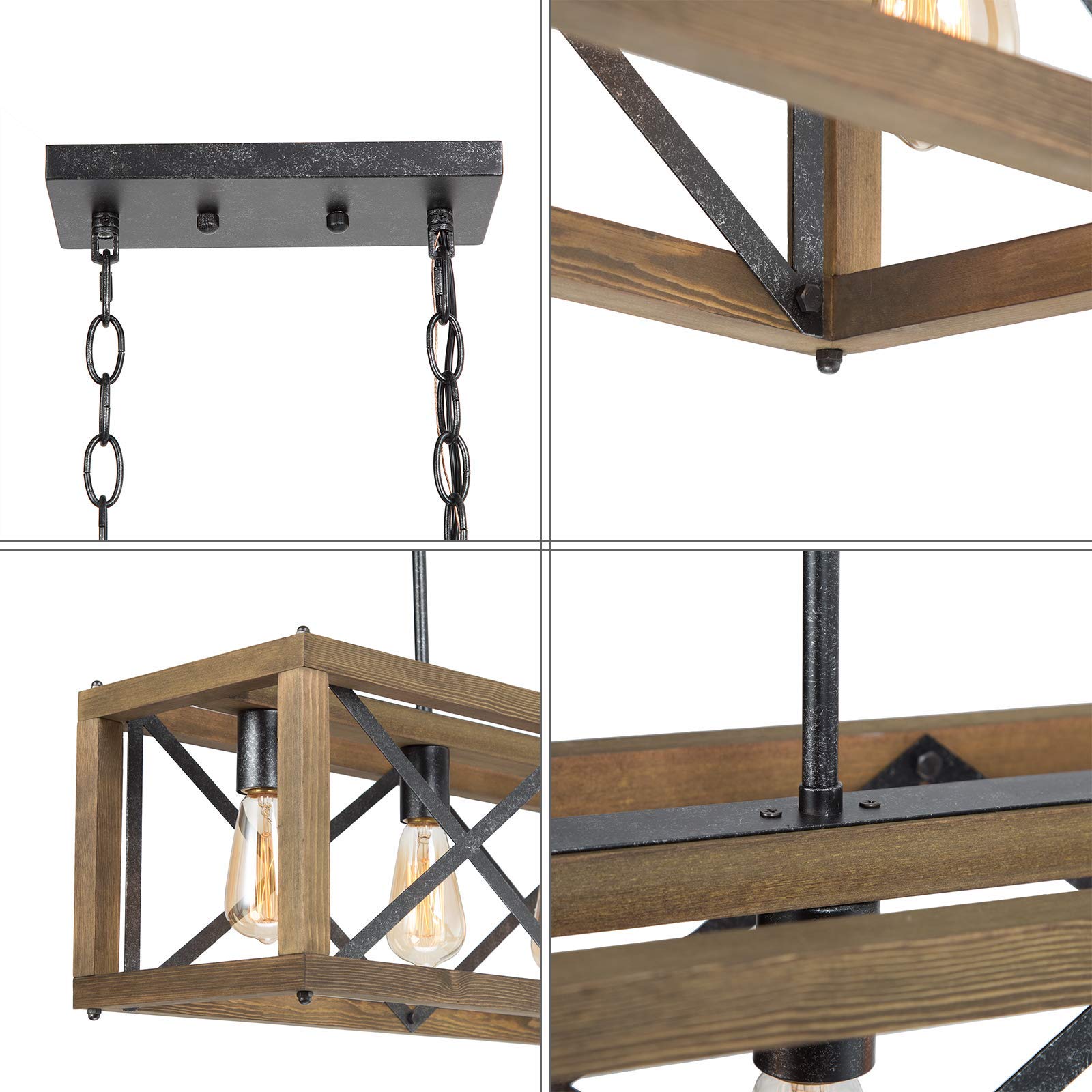 Rustic Farmhouse Chandelier - 4-Light Rectangular Dining Room Lighting Fixture (27.5 Inch) - Perfect for Kitchen Island, Breakfast Nook & Country Style Home Decor