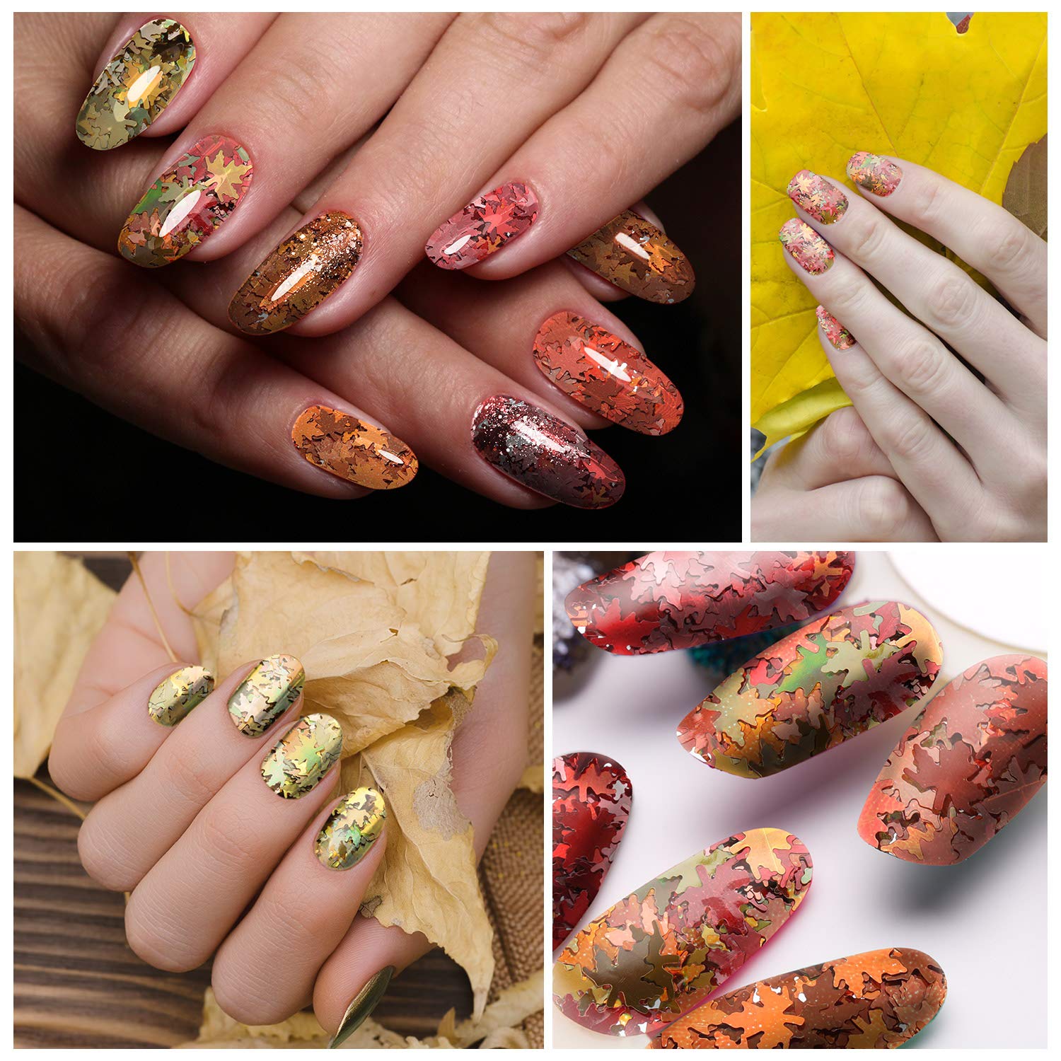 Maitys 10 Boxes Autumn Nail Glitter Stickers - Fall Maple Leaf Nail Sequins, Thanksgiving & Halloween Nail Decor, Christmas Holographic Nail Design Decals for Women DIY Manicure | Perfect for Seasonal Nail Art, Party Nails, and Festive Holiday Nail Designs