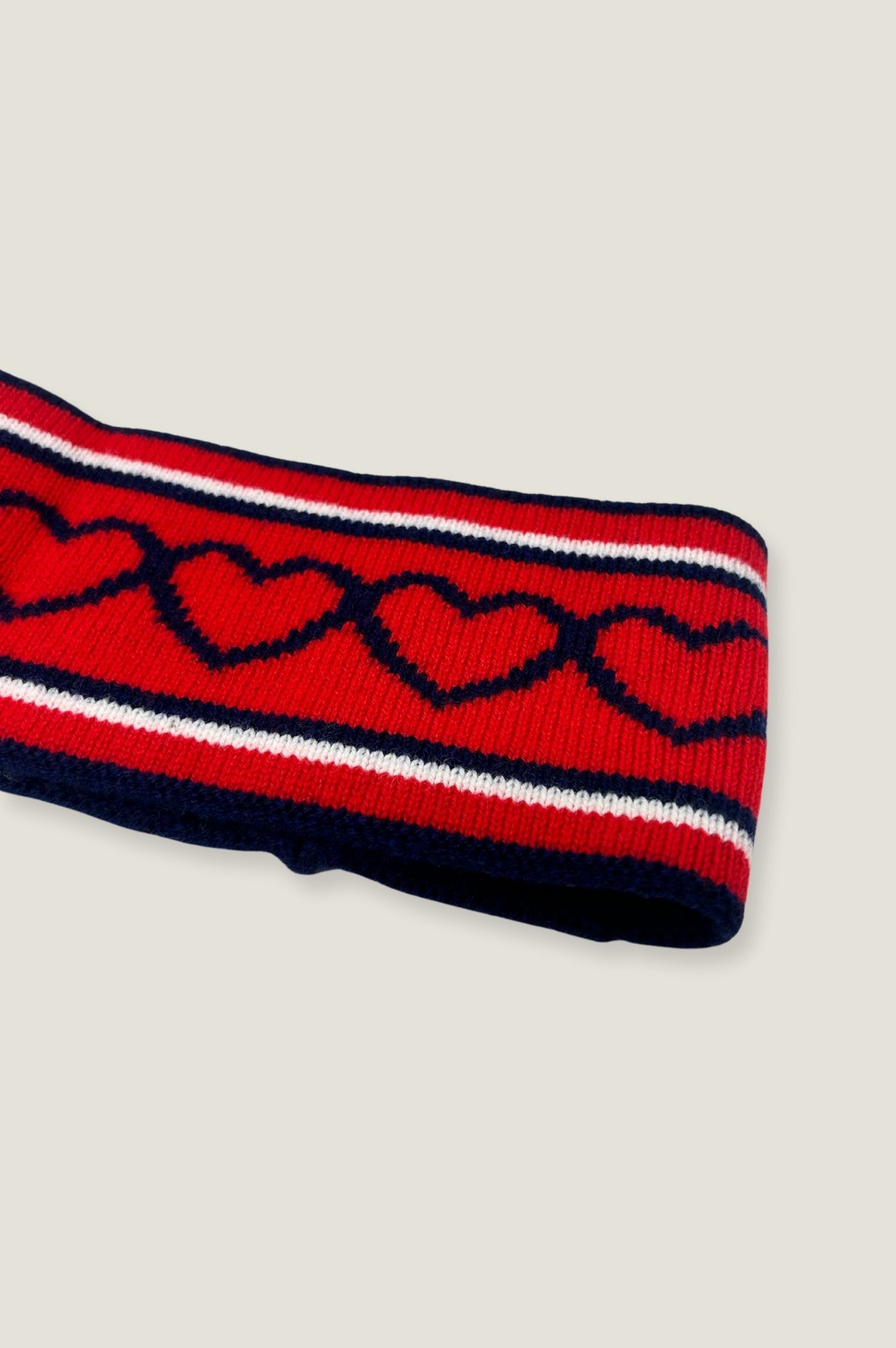 Premium Merino Wool Heart Headband - Soft & Warm Winter Accessory for Women & Girls (Navy/White/Red) | Perfect for Skiing, Running & Outdoor Activities