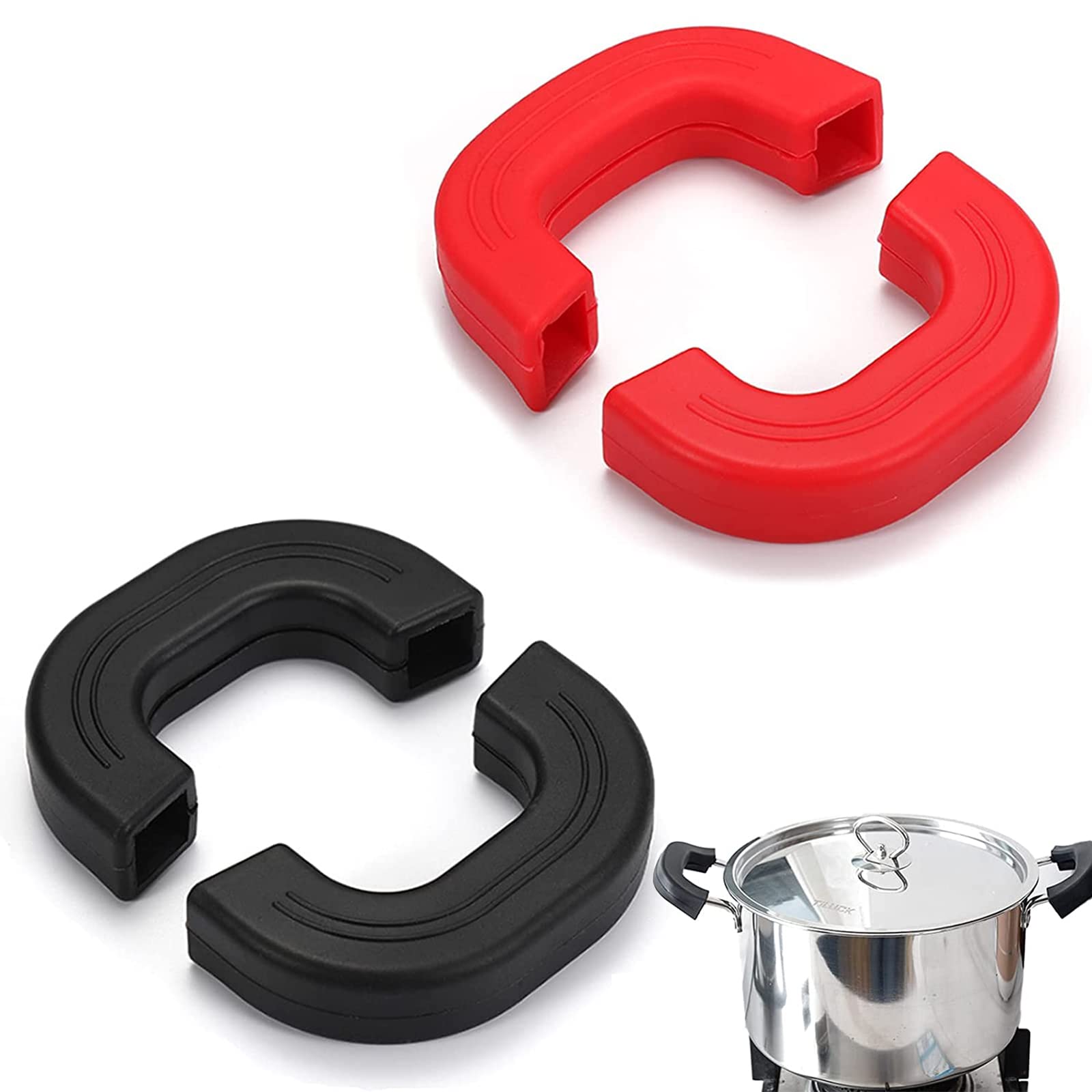4-Piece Silicone Hot Handle Holders - Heat Resistant, Non-Slip Pot Handle Covers for Pans, Pots & Woks - Perfect for Cooking, Grilling & Serving Hot Dishes Safely