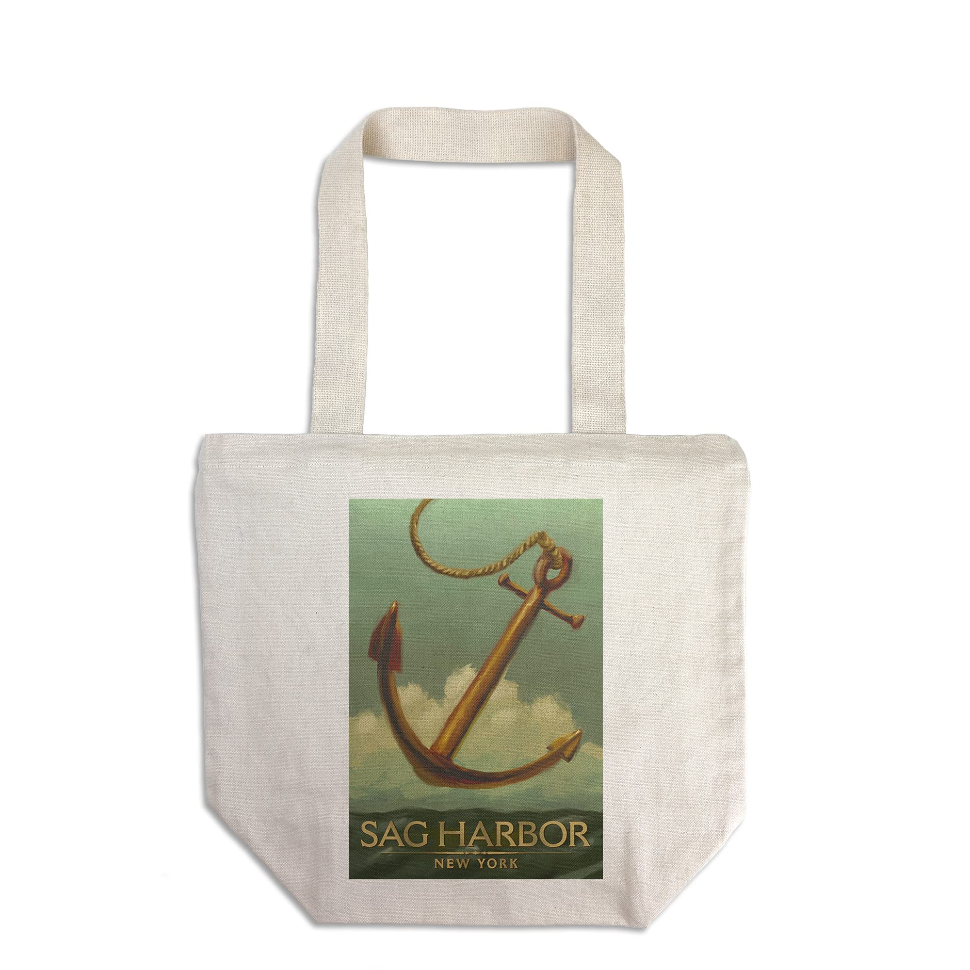 Lantern Press Sag Harbor New York Anchor Oil Painting Tote Bag - 100% Cotton Canvas Reusable Shopping Bag for Beach, Groceries & Daily Use