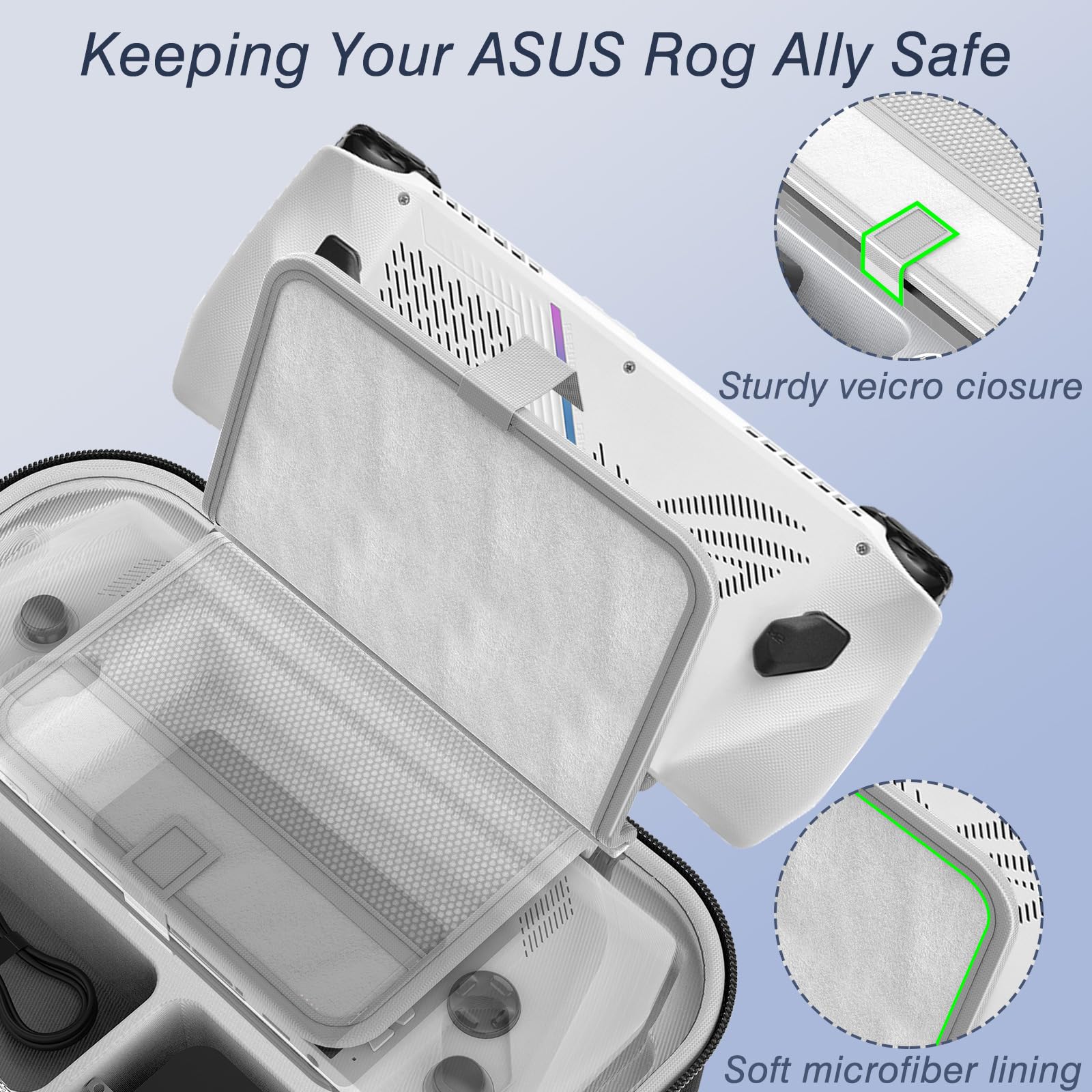 HSTOP Shockproof Protective Carrying Case for ASUS ROG Ally - Large Storage Travel Case for Gaming Handheld Console with Pockets for Charger, Headphones & Accessories - Perfect for Travel, Commuting & Gaming On-The-Go (Black)
