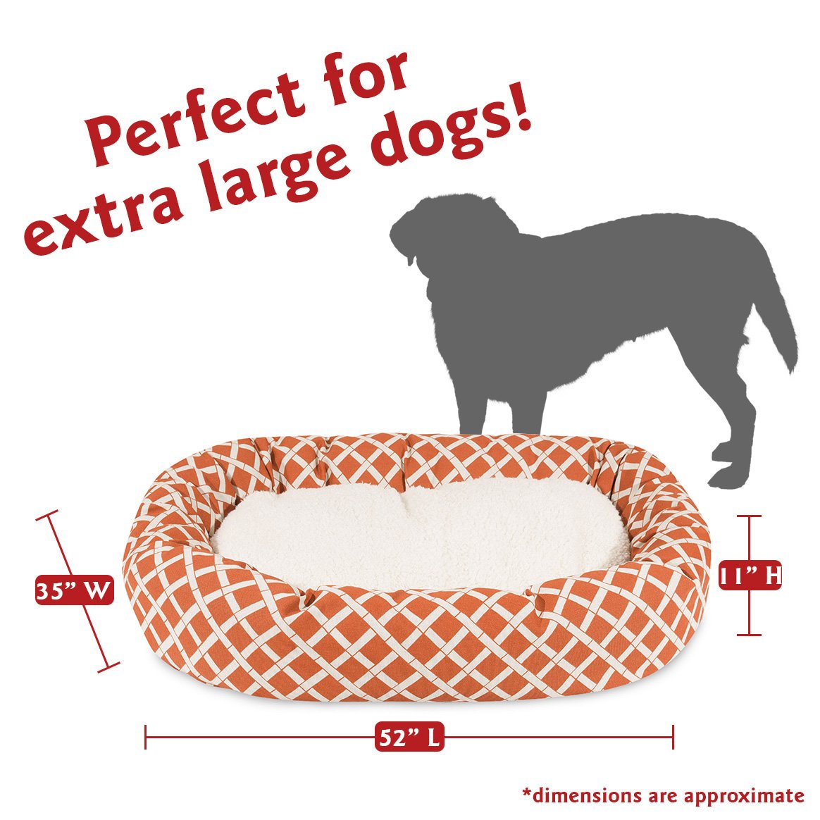 52 Inch Burnt Orange Bamboo Sherpa Dog Bed - Ultra Soft & Durable Pet Bed for Large Dogs, Orthopedic Support for Joint Pain - Perfect for Living Room, Bedroom, or Crate Use
