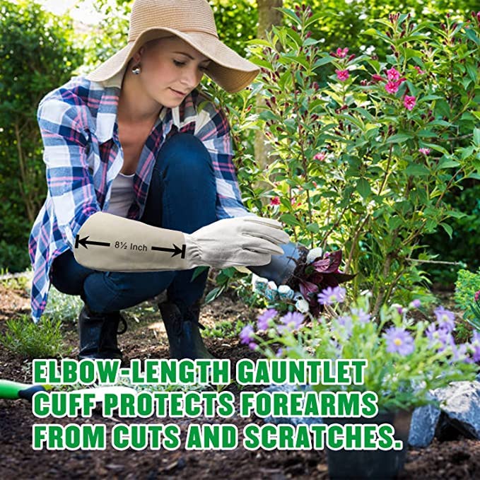 Rose Pruning Gloves Long Sleeve Thorn Proof - Durable Grain Pigskin Leather Gardening Gloves for Men & Women with Extended Gauntlet Protection | Perfect for Rose Bush Care, Landscaping, and Thorny Plant Handling
