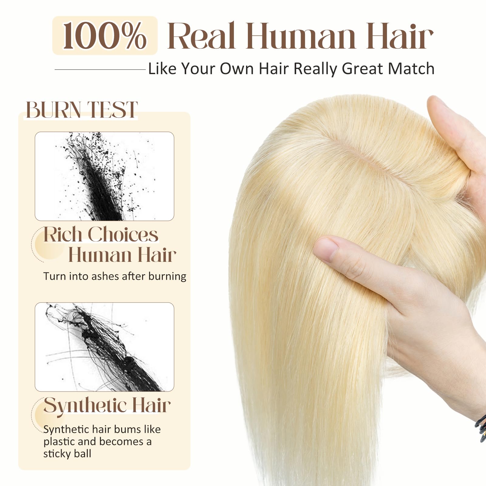 100% Real Human Hair Toppers for Women | Clip-In Hairpiece with Bangs | Handmade Middle Part Topper for Thinning Hair | #613 Bleach Blonde 10'' 33g | Perfect for Daily Wear, Parties & Special Occasions