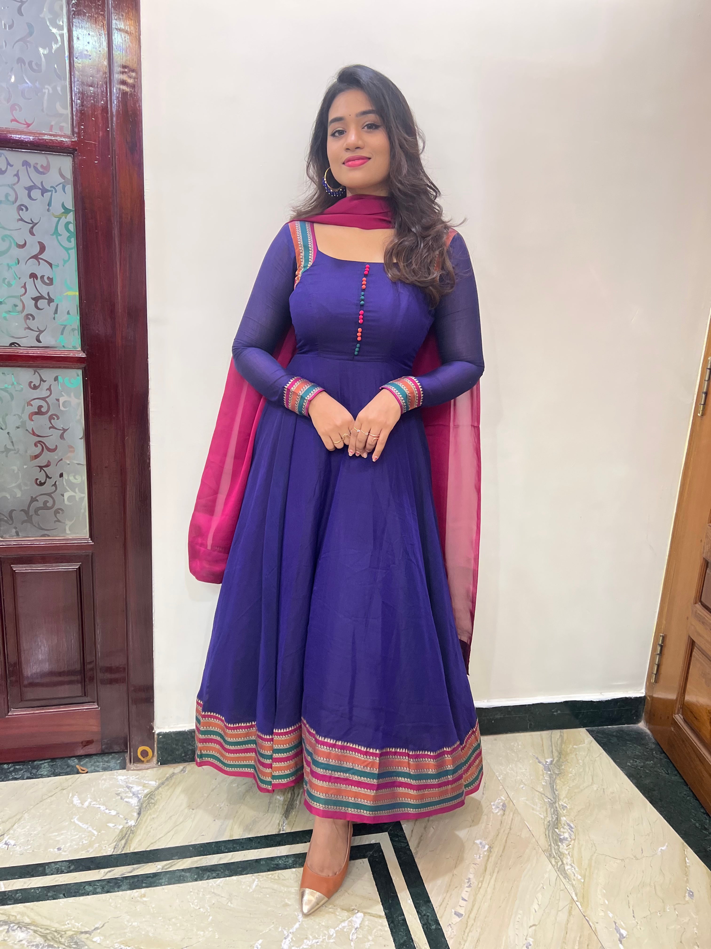 DD658 Meenakshi Pure Handloom Anarkali Dress - Traditional Indian Ethnic Wear for Women - Perfect for Weddings, Festivals & Special Occasions