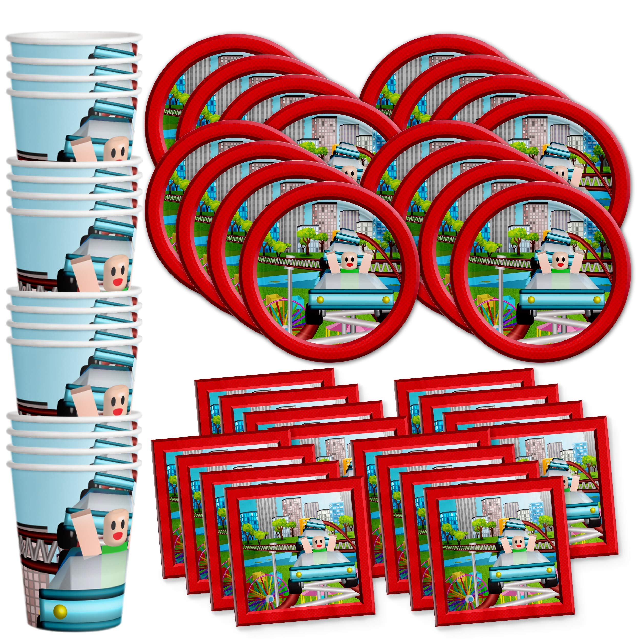 Robot Blocks Themed Party Supplies Set - 16-Piece Tableware Kit with Plates, Napkins & Cups for Kids Birthday Celebrations | Perfect for Robot-Themed Decorations, Birthday Parties & Special Events