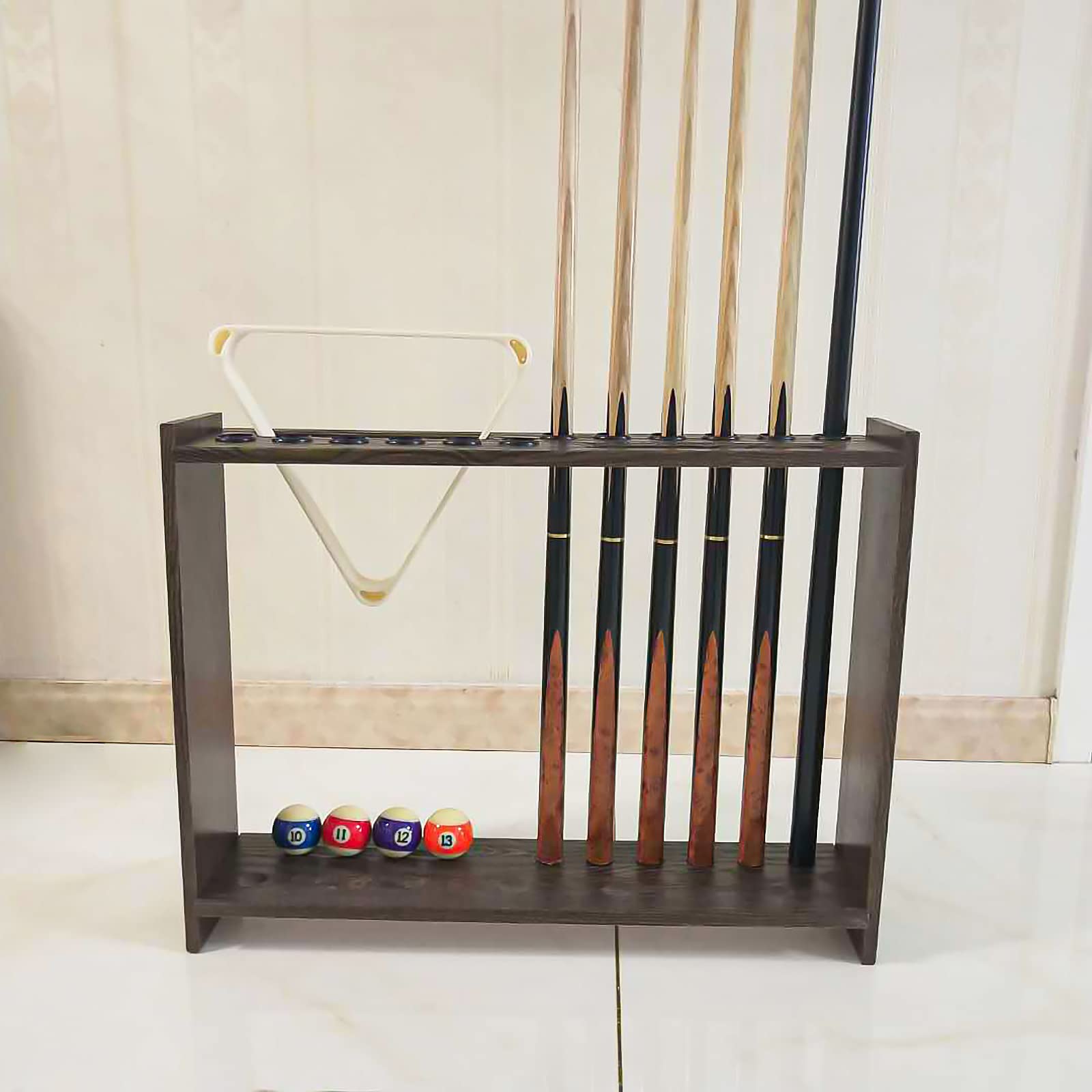 Premium 12-Slot Floor Standing Pool Cue Rack with Triangle Ball Holder - 28.7x6.7x22 Inch Billiard Accessory for Game Rooms, Bars & Home Entertainment (Ideal for Organizing Cues & Balls)