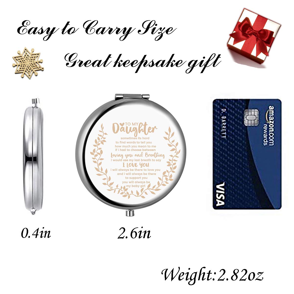 Personalized Engraved Compact Mirror for Daughter - Inspirational Quotes Gift from Mom, Ideal for Christmas, Birthday, Graduation, or Daily Use