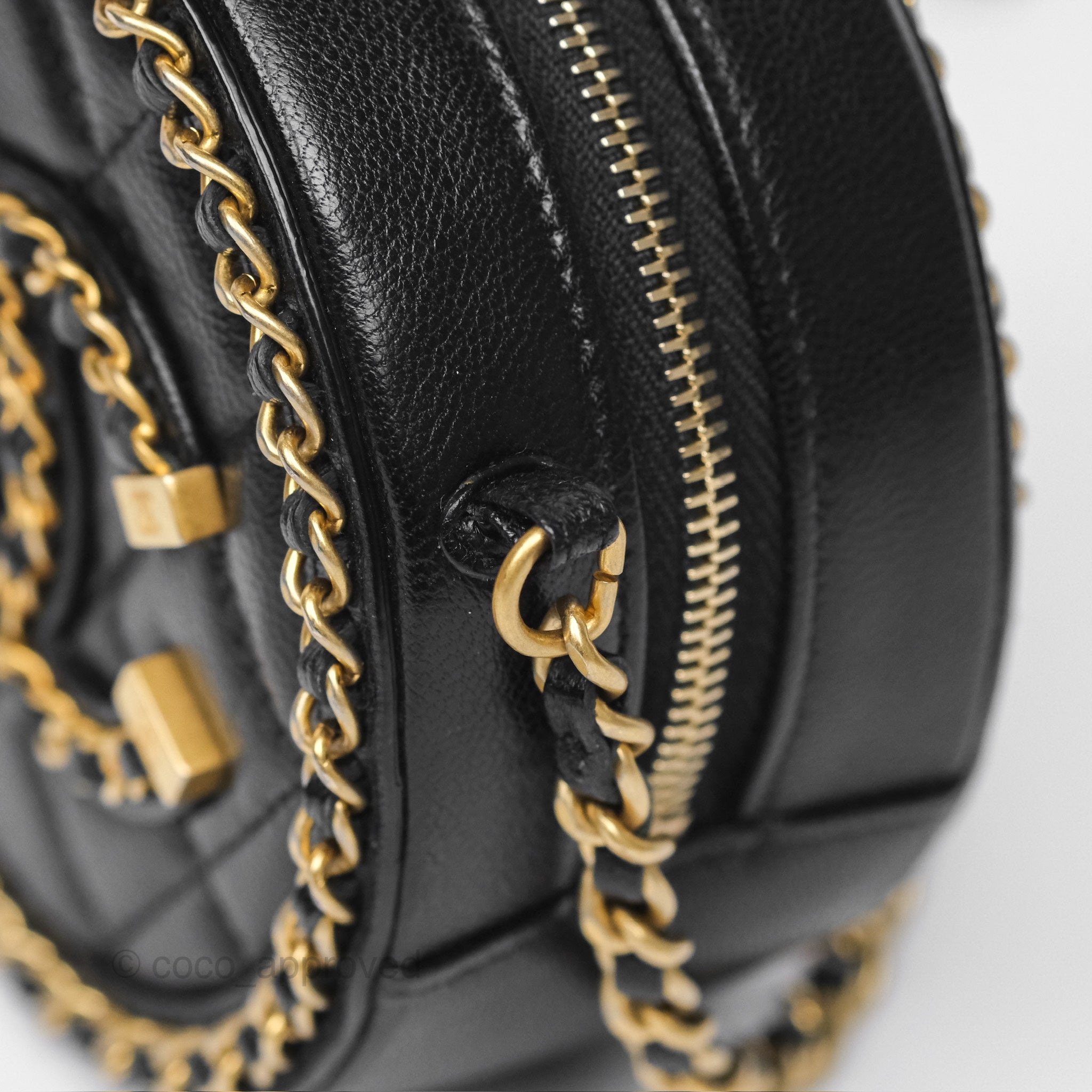 Chanel Black Lambskin Chained Round Filigree Clutch with Gold Hardware - Elegant Evening Bag for Parties, Weddings & Special Occasions