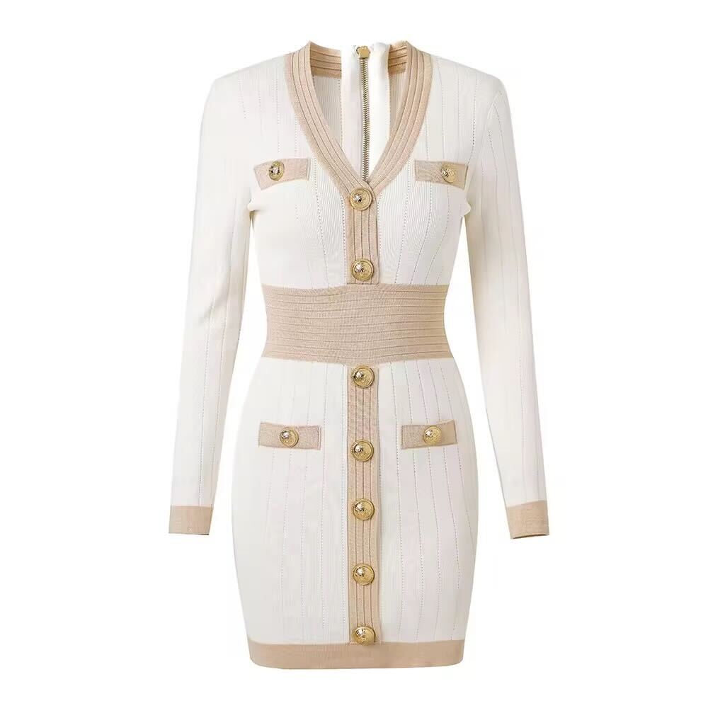 Women's Long Sleeve Knitted Button Down Dress - Elegant Casual Wear for Office, Date Night & Fall Season