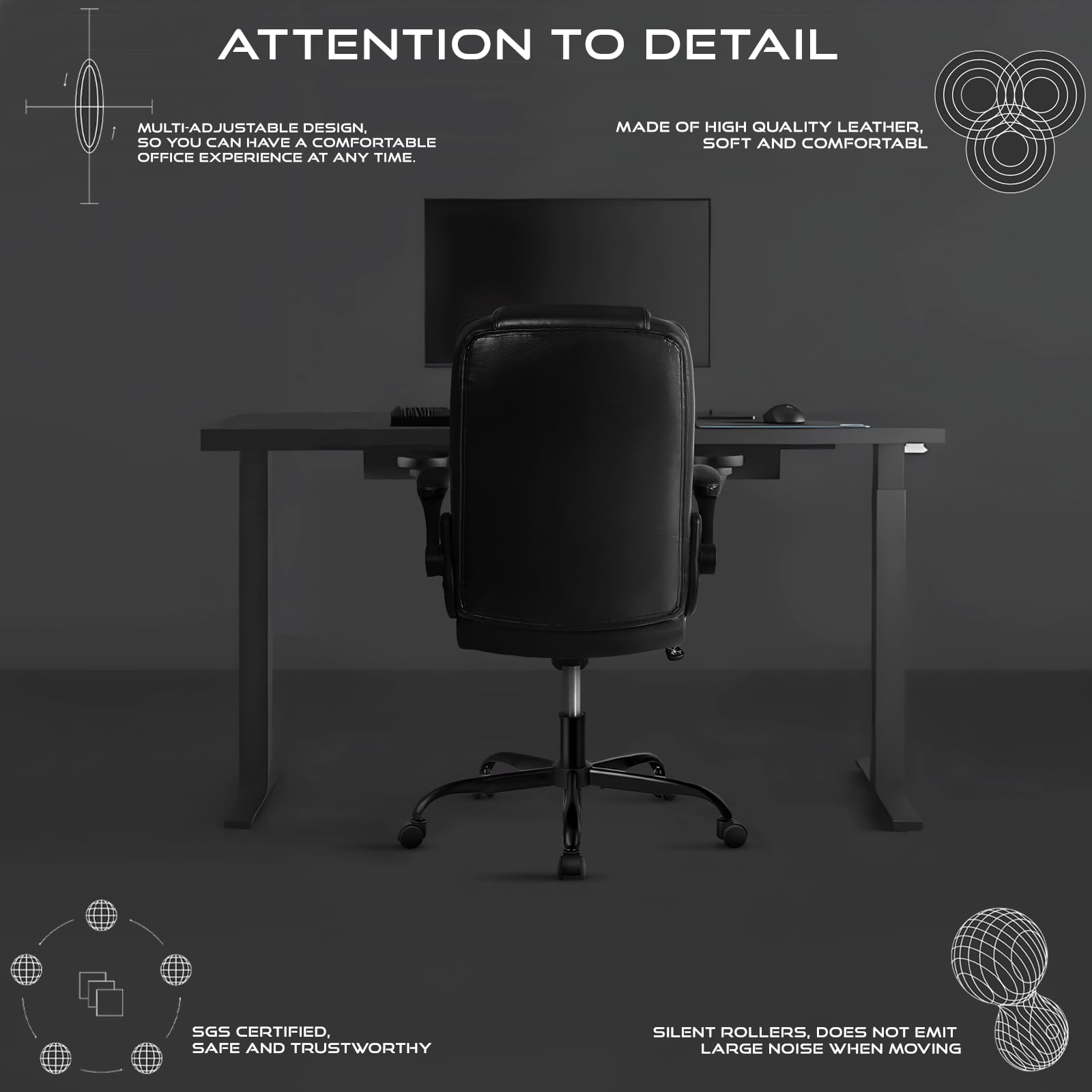Premium VITESSE Executive Office Chair with Flip-Up Armrests - Big & Tall Leather Ergonomic Computer Desk Chair with High Back Lumbar Support - Heavy Duty Home & Office Task Chair for Long Hours (Black) - Perfect for Home Offices, Corporate Workstations & Gaming Setups