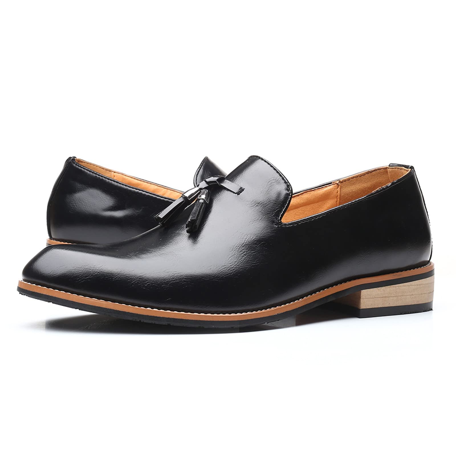Men's Breathable Slip-On Leather Shoes with Tassel - Comfortable Business & Casual Loafers in Red - Size 42 | Perfect for Office, Travel & Everyday Wear