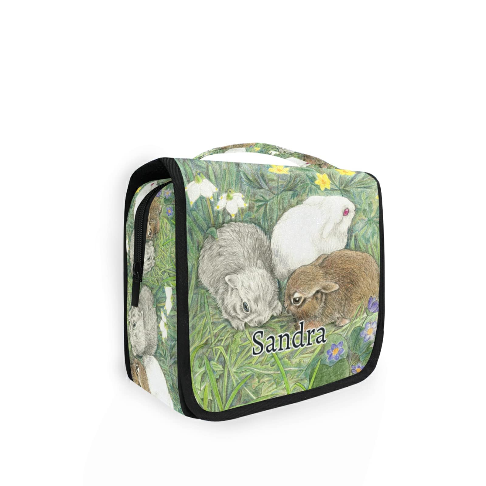 Custom Personalized Bunny Rabbit Easter Travel Hanging Toiletry Bag - Large Waterproof Makeup Cosmetic Organizer for Men & Women - Perfect for Easter Gifts, Vacation Trips & Daily Travel Essentials