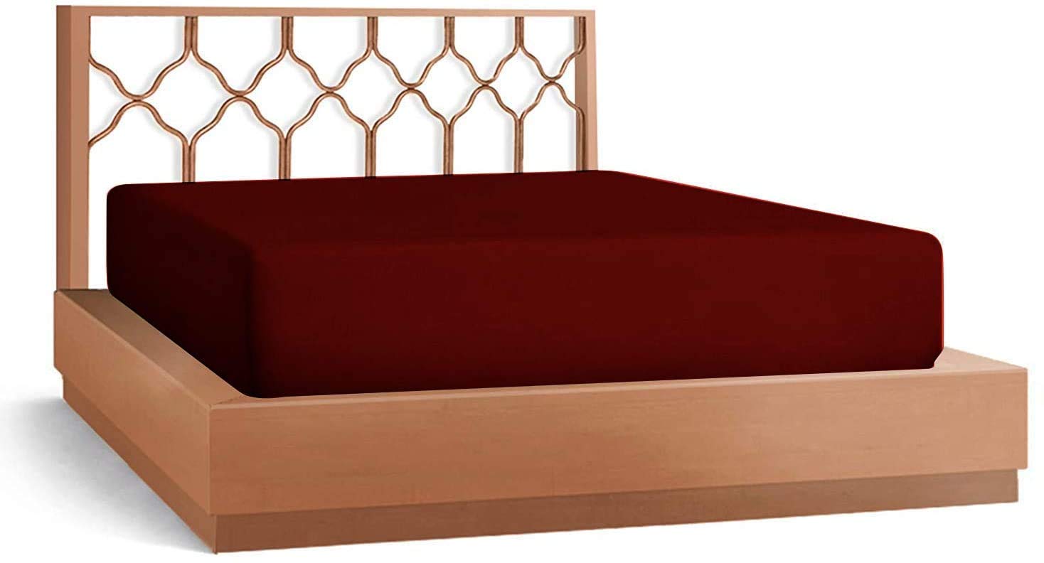 Premium 100% Giza Egyptian Cotton Fitted Sheet - Solid Burgundy Full/XL Size (1 PC) - 1000 Thread Count Luxury Bedding - Fits Mattresses Up to 15