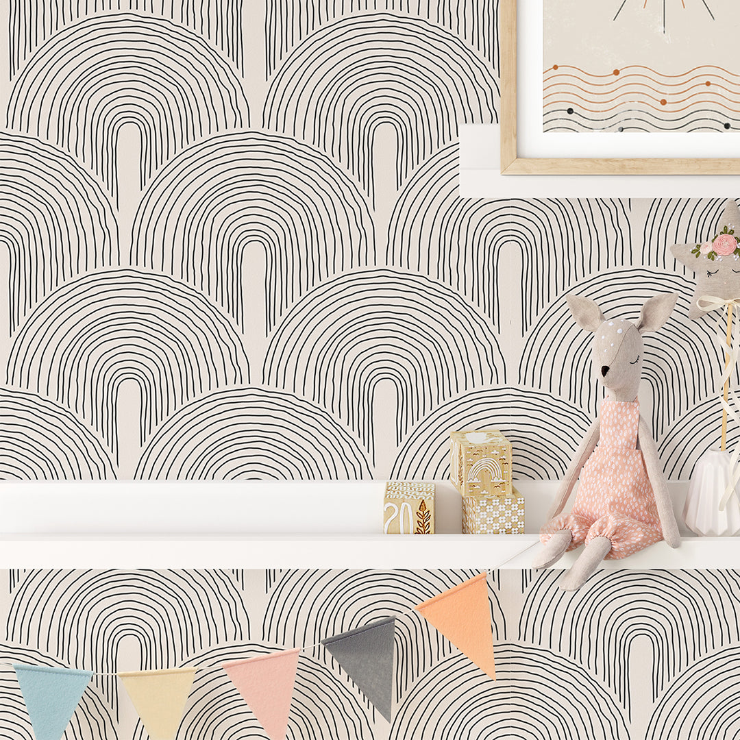 Beige Boho Waves Peel and Stick Wallpaper - Self-Adhesive Removable Wallpaper for Bedroom, Living Room, Nursery - Waterproof & Easy to Apply Home Decor (CC180)