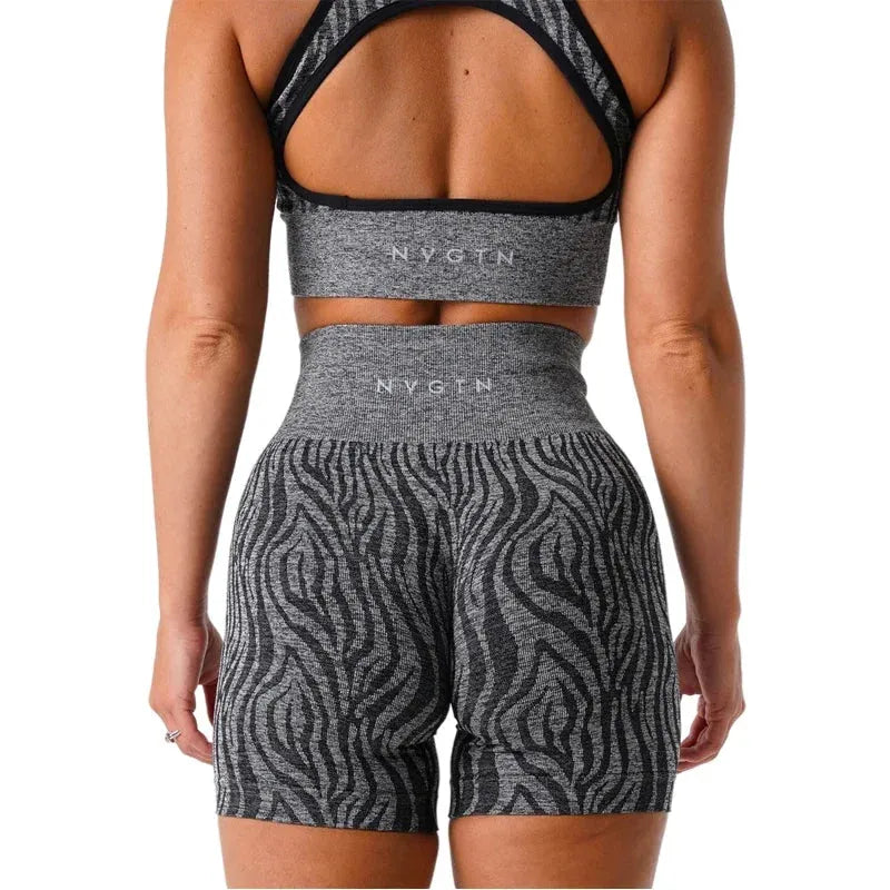 NVGTN Wild Thing Zebra Print Seamless Spandex Shorts for Women - High Waisted Elastic Fitness Shorts, Breathable & Hip Lifting - Perfect for Running, Yoga, Gym & Casual Wear