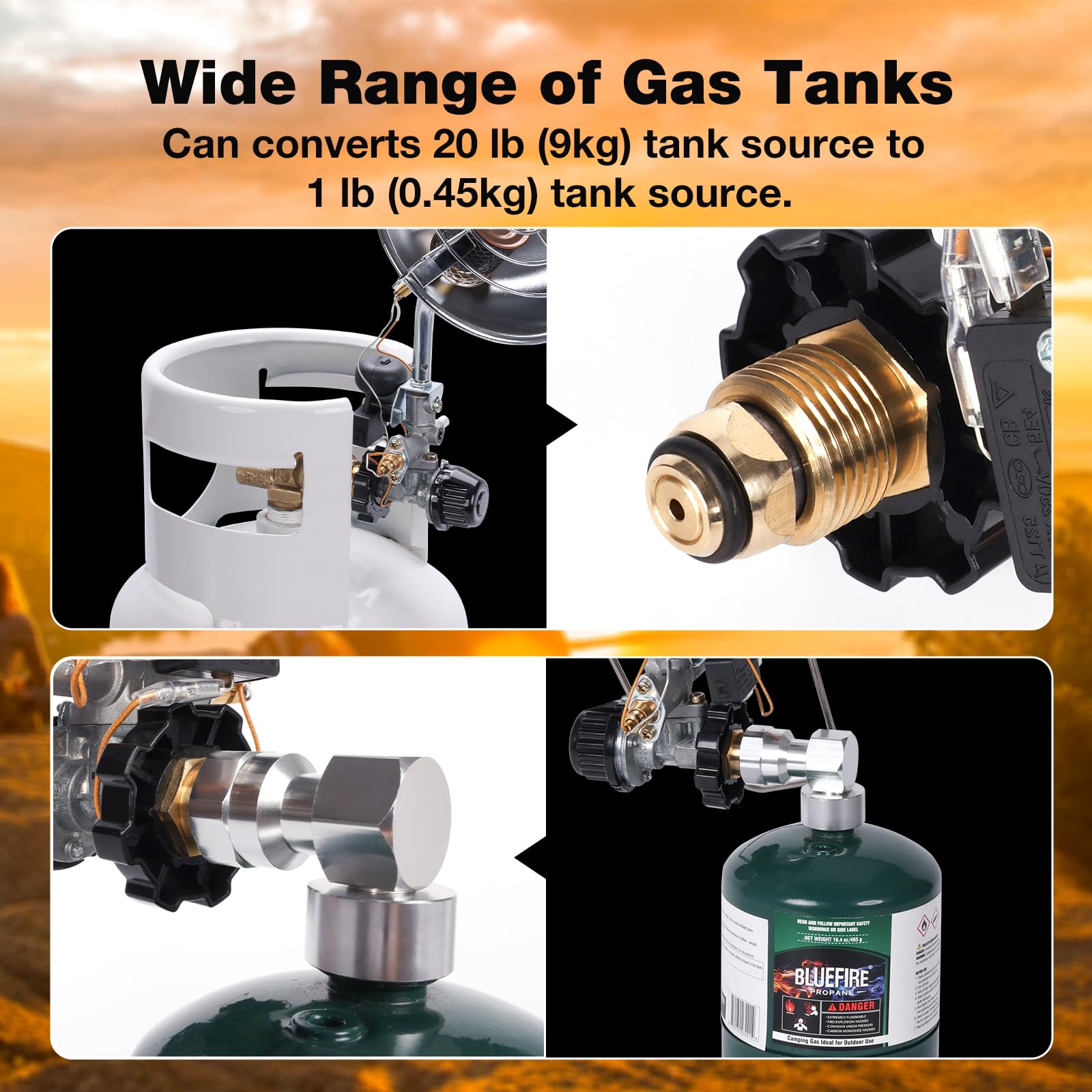 2 in 1 Portable Propane Tent Heater for Camping & Outdoor Activities - Works with 1lb & 20-40lb LP Tanks (Includes POL Adapter) - Golf Cart Heater with Safety Shut-off Valve & Tip-over Switch - Silver - Perfect for Winter Camping, Hunting Trips & Tailgating