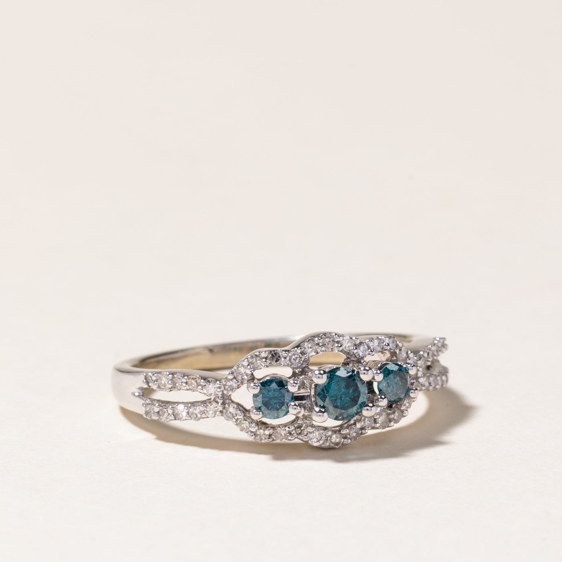 Blue & White Diamond Ring | 0.25ctw & 0.23ctw | Size 7 | Elegant Wedding, Engagement & Anniversary Jewelry Gift for Women