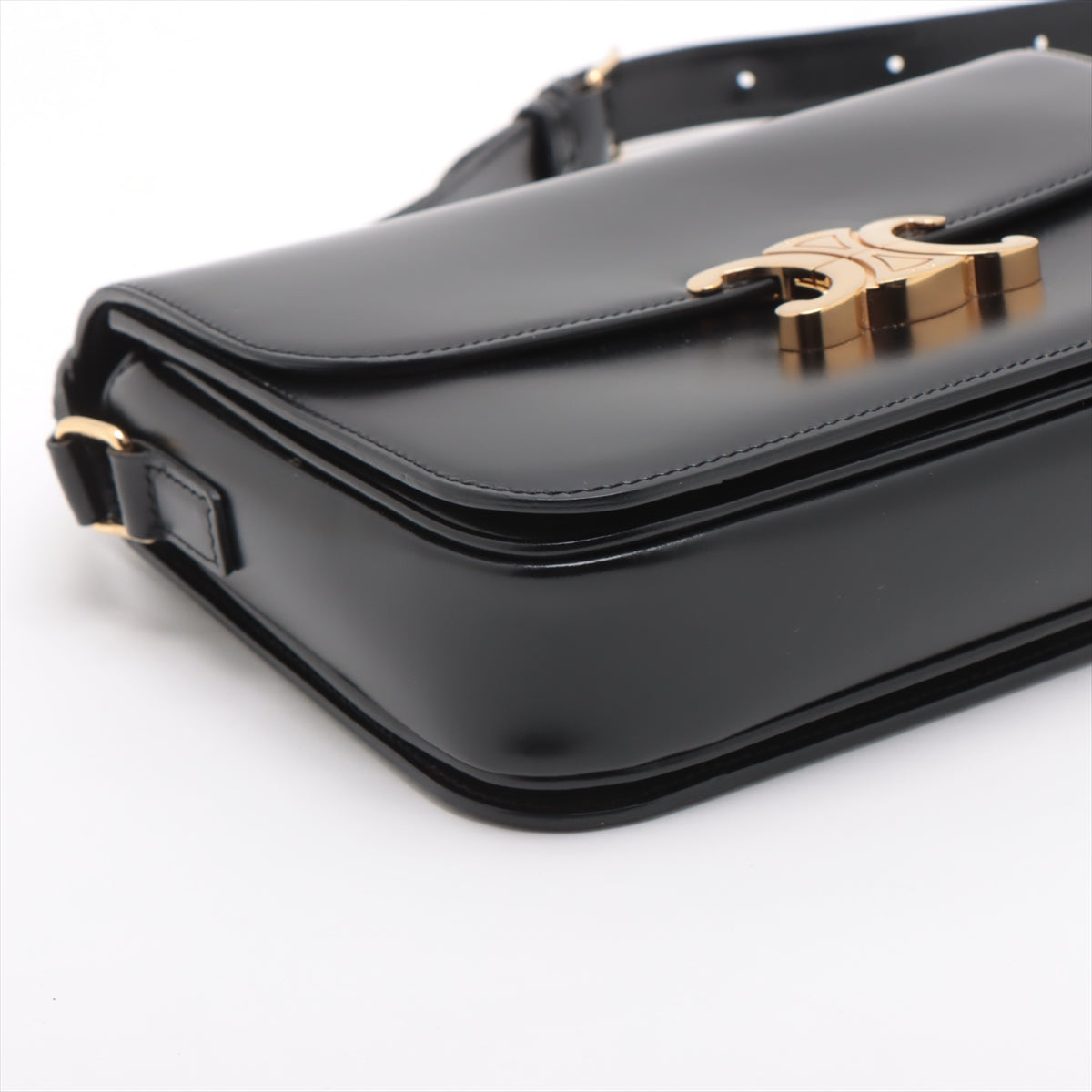 Celine Triomphe Teen Leather Shoulder Bag for Women - Genuine Leather Crossbody Purse with Adjustable Strap, Black - Perfect for Work, Travel & Everyday Use