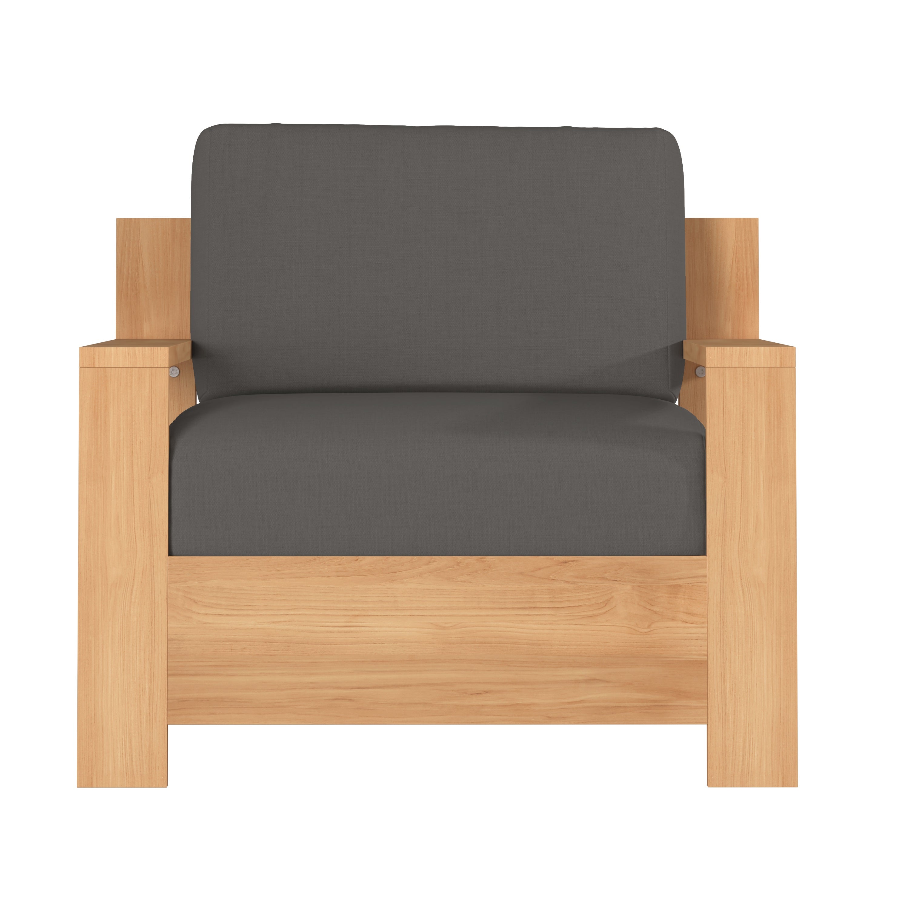 Premium Teak Outdoor Club Chair with Sunbrella Charcoal Cushion - Weather-Resistant Patio Furniture for Poolside, Garden & Backyard Relaxation