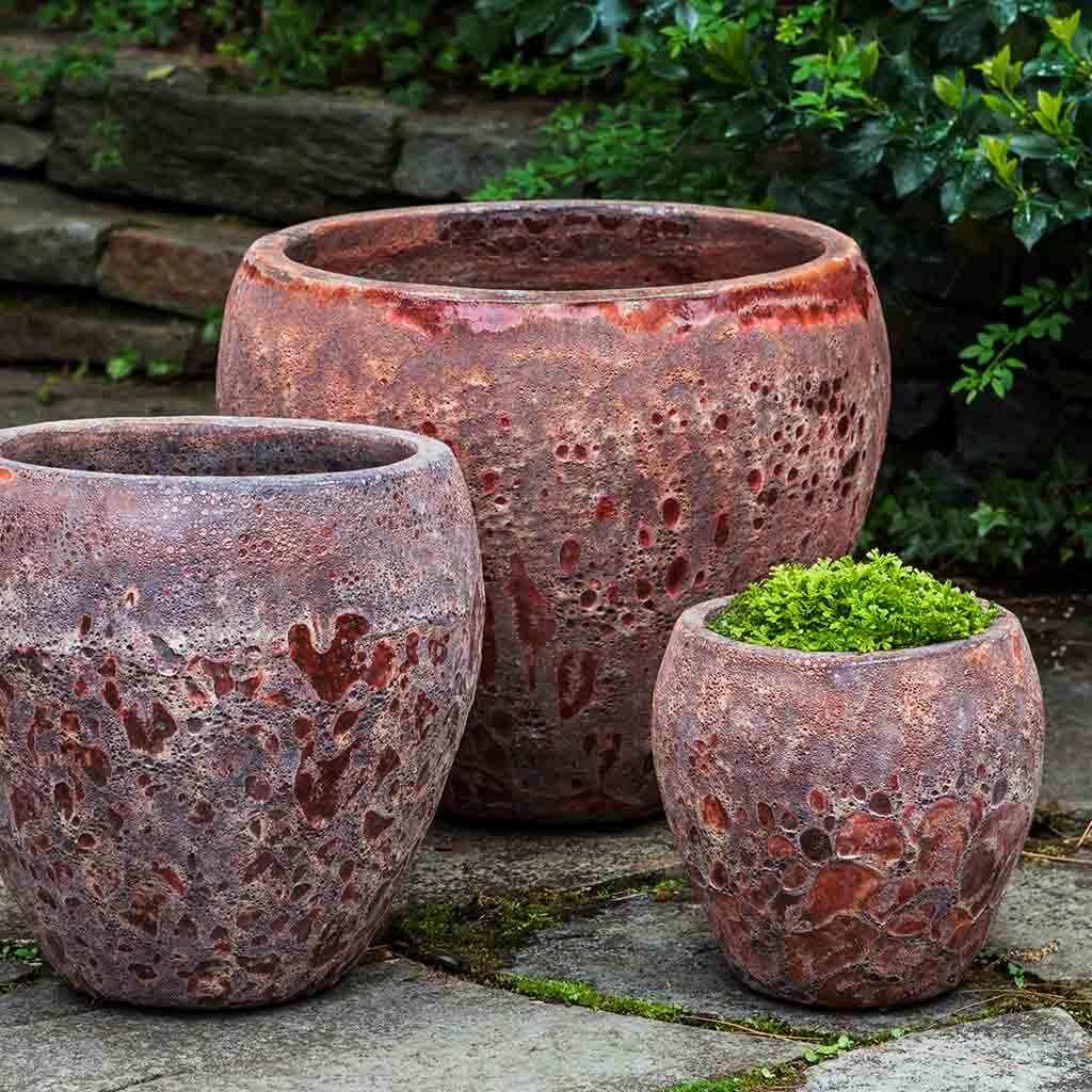Campania International Symi Planter Set of 3 - Angkor Red Outdoor Flower Pots for Patio, Garden & Home Decor | Durable Resin Planters with Mediterranean Design