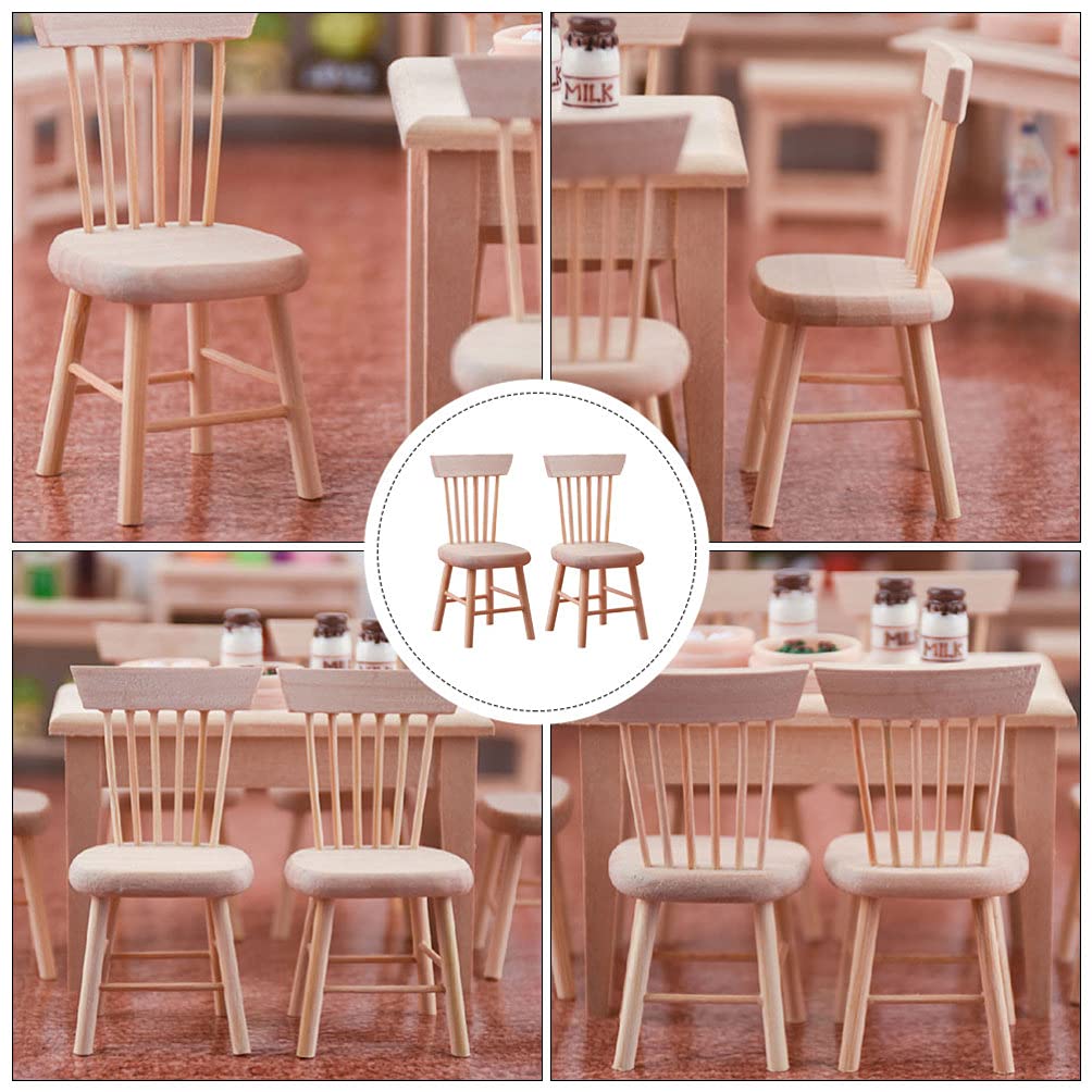 2PCS Miniature Wooden Dollhouse Chairs - Tiny House Furniture, DIY Mini Chair for Dollhouse, Small Landscape Props, Wooden Ornament for DIY Tiny House Projects - Perfect for Dollhouse Decor, Miniature Displays & DIY Craft Scenes