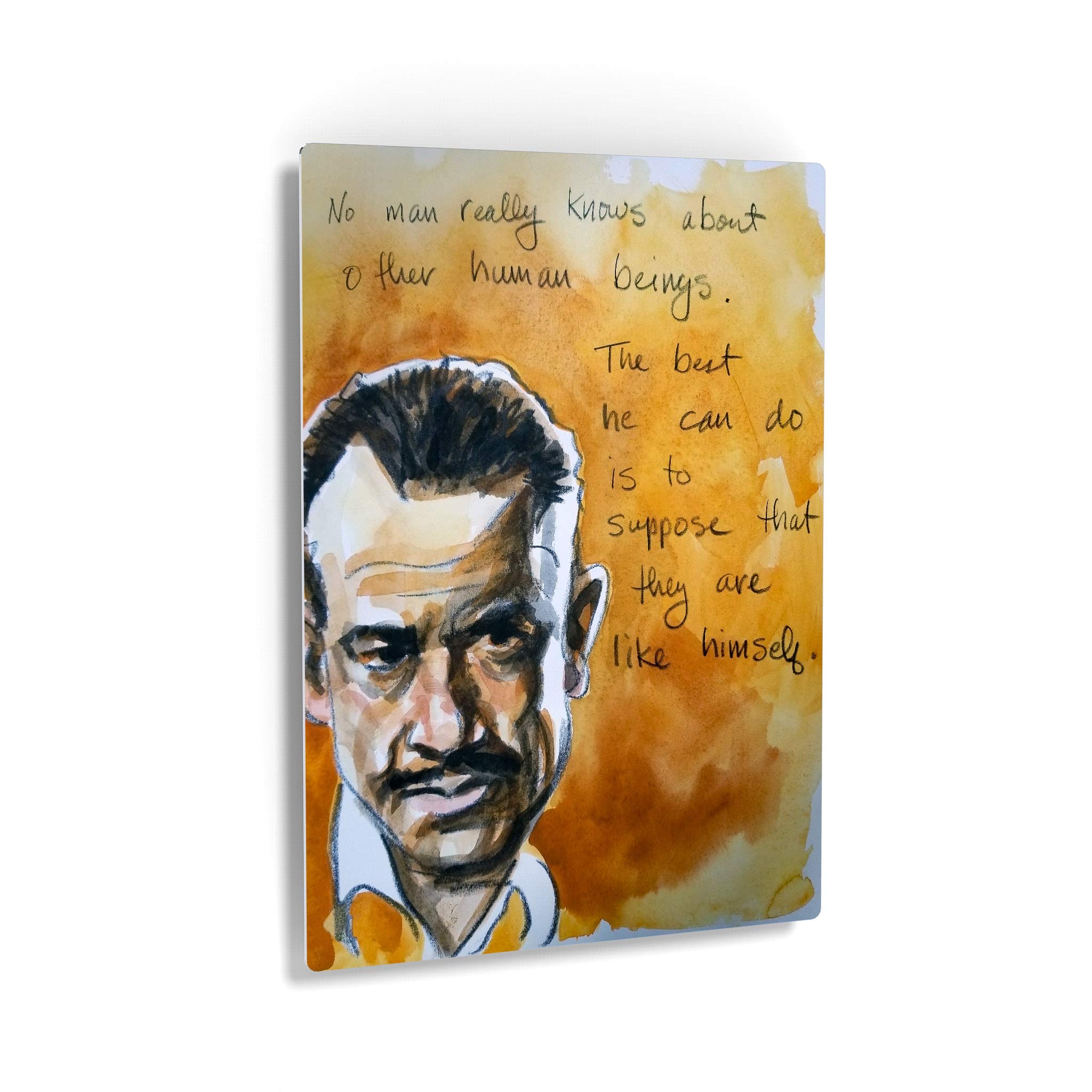 Kenney Mencher John Steinbeck Author Portrait Watercolor Painting Quote Metal Print - 40x30 Inch Ready to Hang Wall Art for Living Room & Bedroom Decor - Made in USA | Perfect for Book Lovers & Literary Home Decor