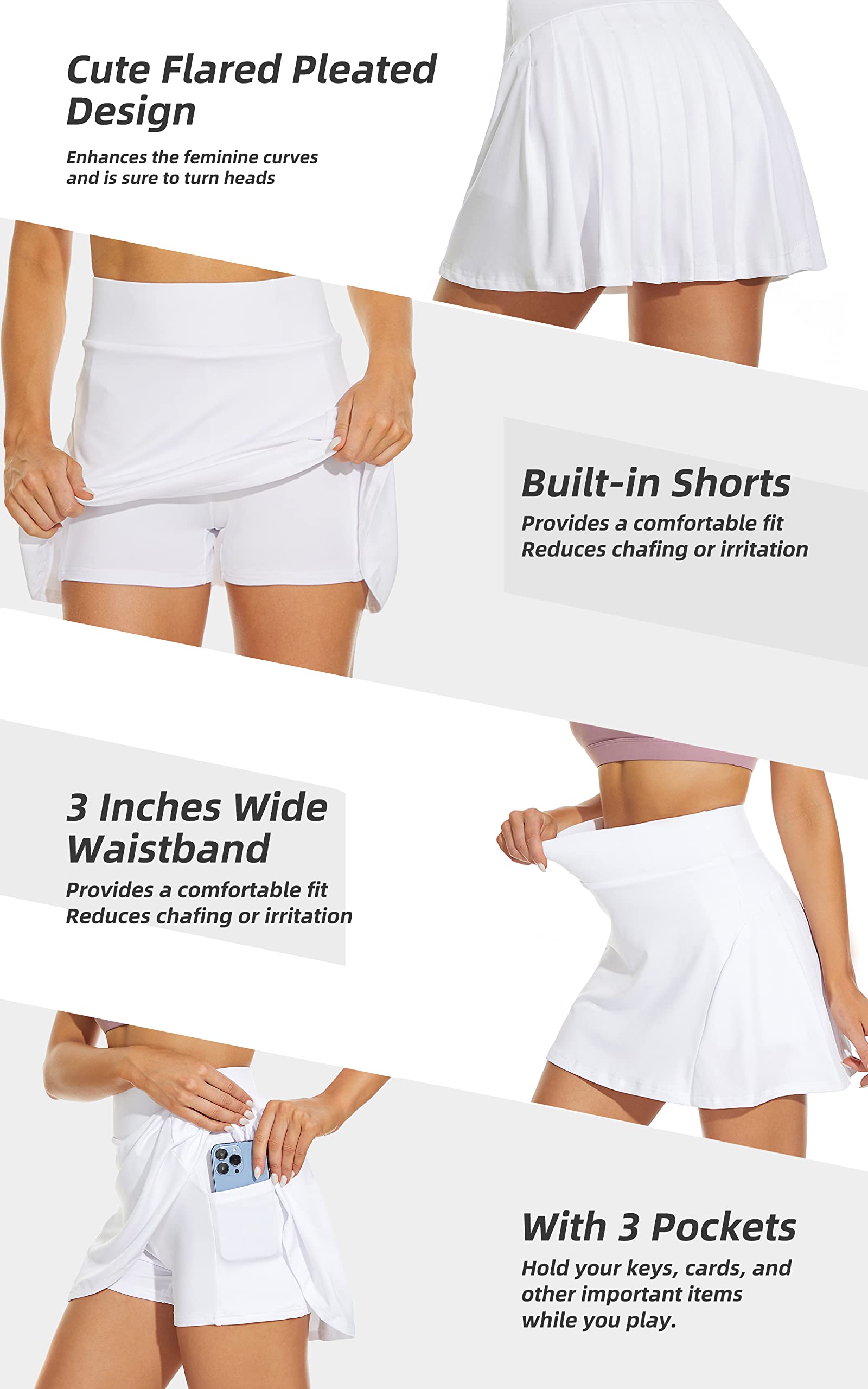 Betaven Women's Pleated Tennis Skirts with Pockets - Built-in Shorts High Waist Athletic Skort for Running, Golf & Activewear - Perfect for Sports, Workouts and Casual Wear