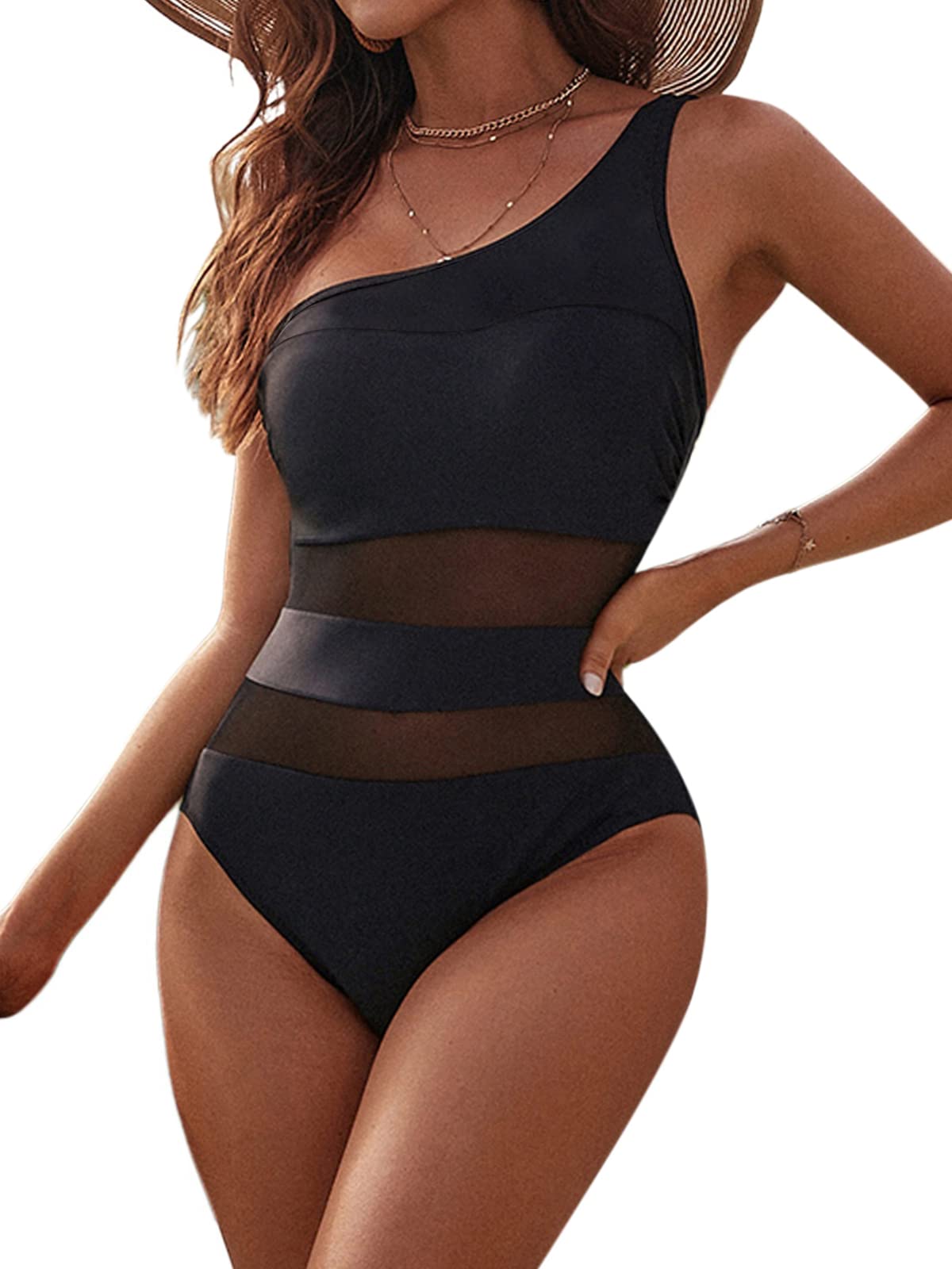 Sexy One Shoulder One Piece Swimsuits for Women - Slimming Mesh Bathing Suit with Blooming Jelly Design | Perfect for Beach Vacations, Pool Parties & Summer Getaways